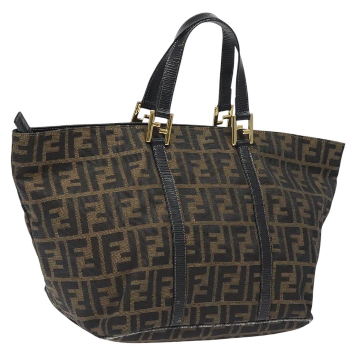 FENDI Zucca Canvas Hand Bag Brown Black Auth BD1930