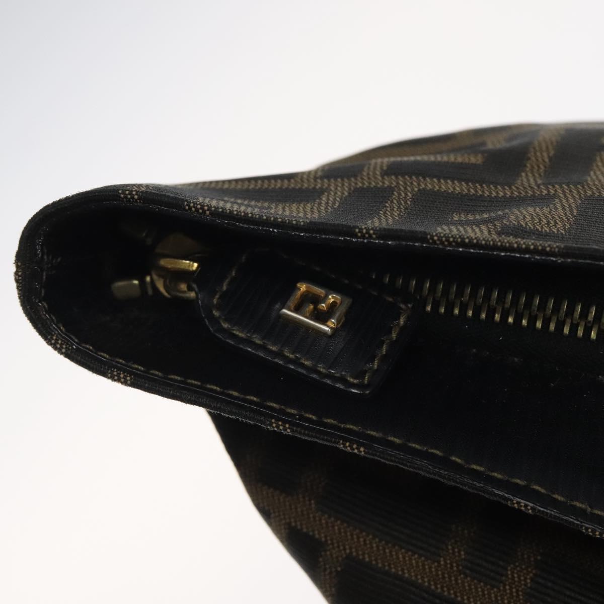 FENDI Zucca Canvas Hand Bag Brown Black Auth BD1930