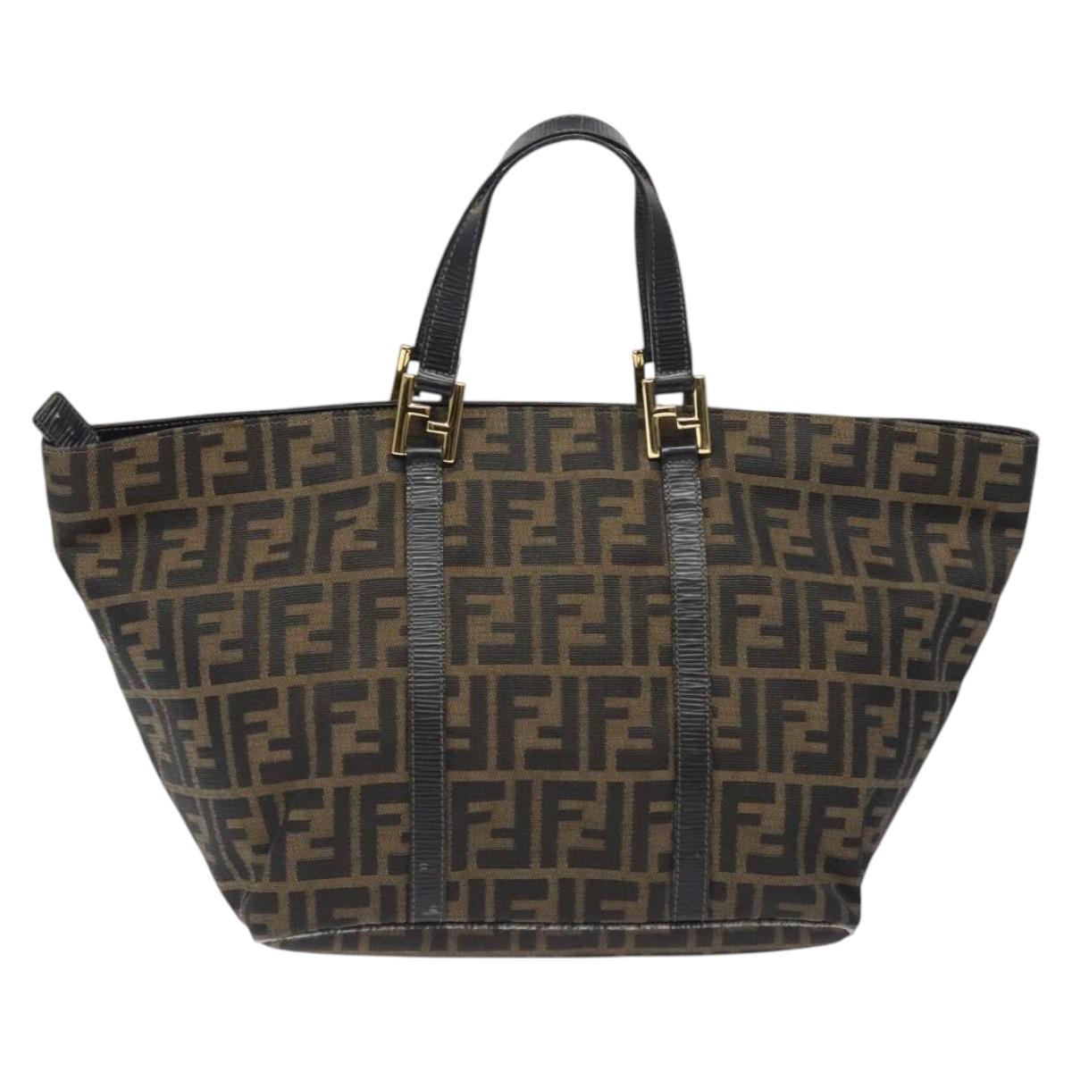 FENDI Zucca Canvas Hand Bag Brown Black Auth BD1930