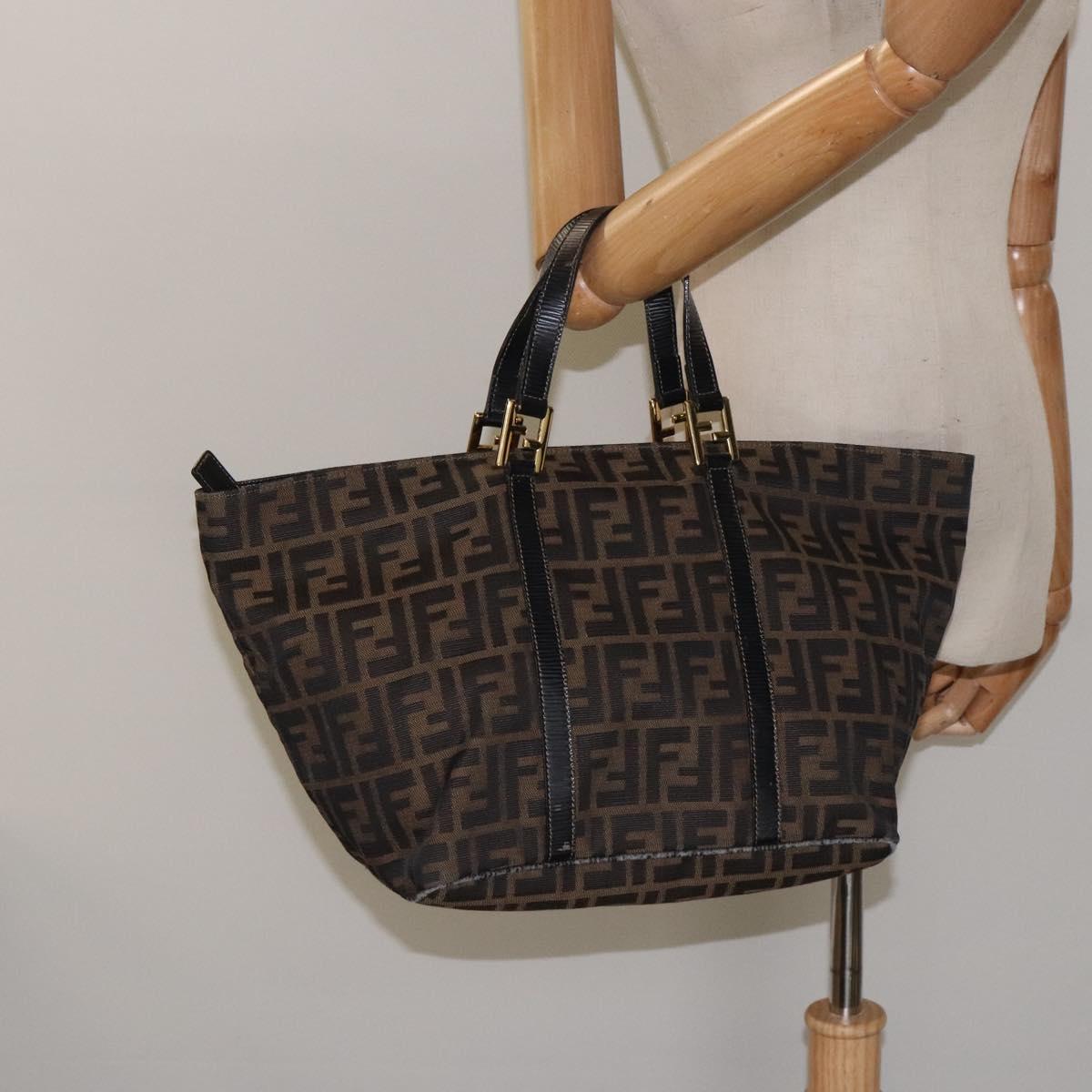 FENDI Zucca Canvas Hand Bag Brown Black Auth BD1930