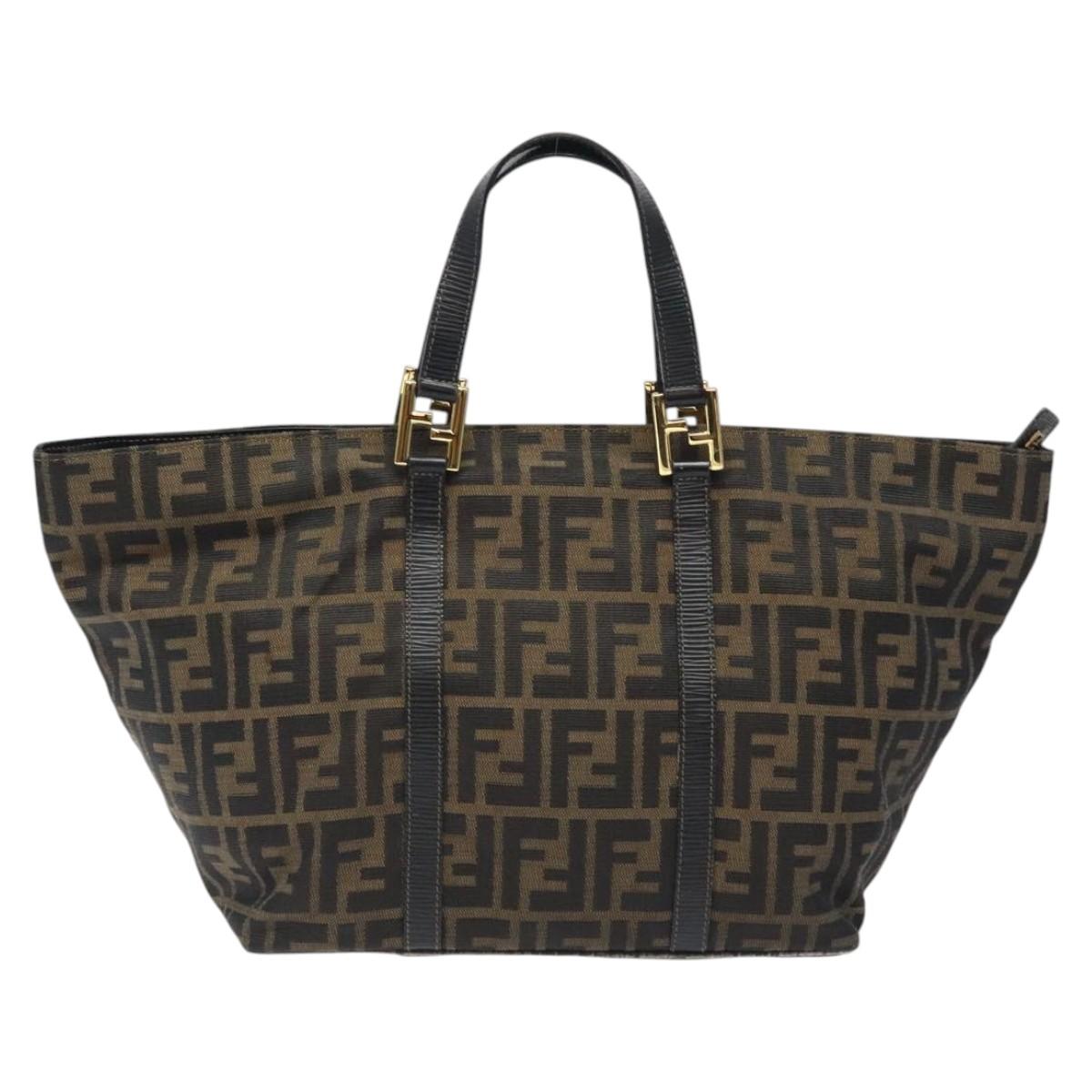 FENDI Zucca Canvas Hand Bag Brown Black Auth BD1930