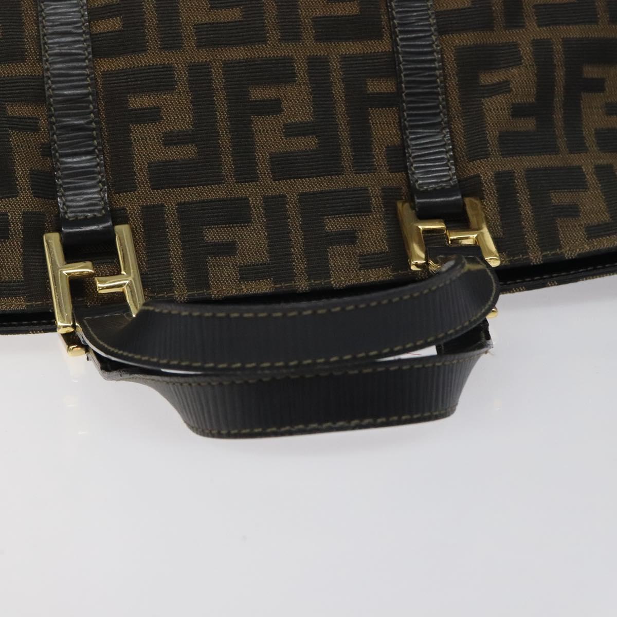 FENDI Zucca Canvas Hand Bag Brown Black Auth BD1930