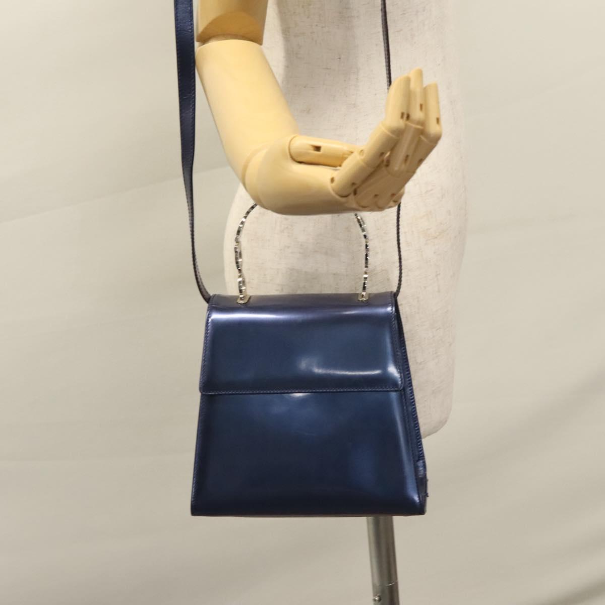 Salvatore Ferragamo Hand Bag Enamel 2way Blue Auth BD197