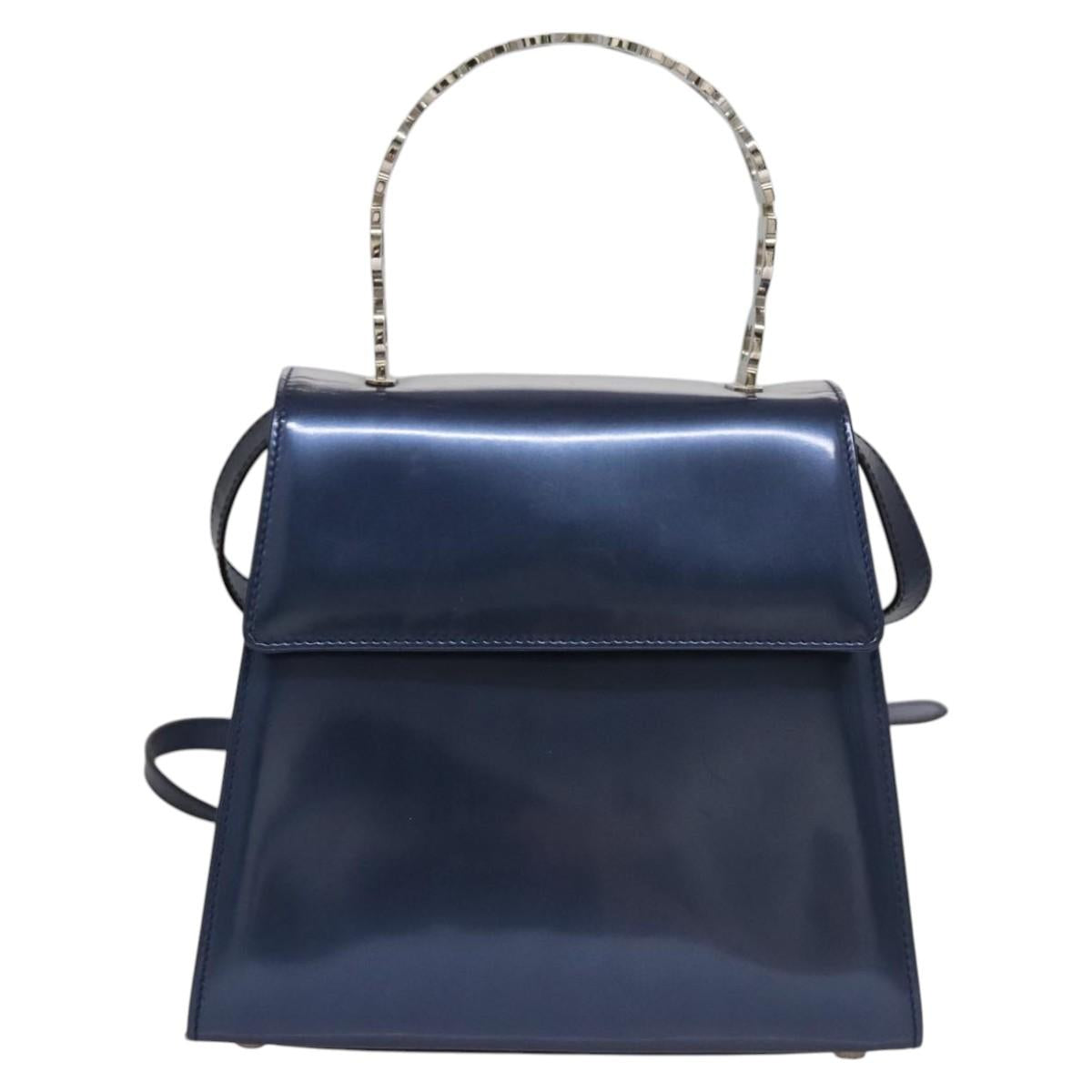 Salvatore Ferragamo Hand Bag Enamel 2way Blue Auth BD197