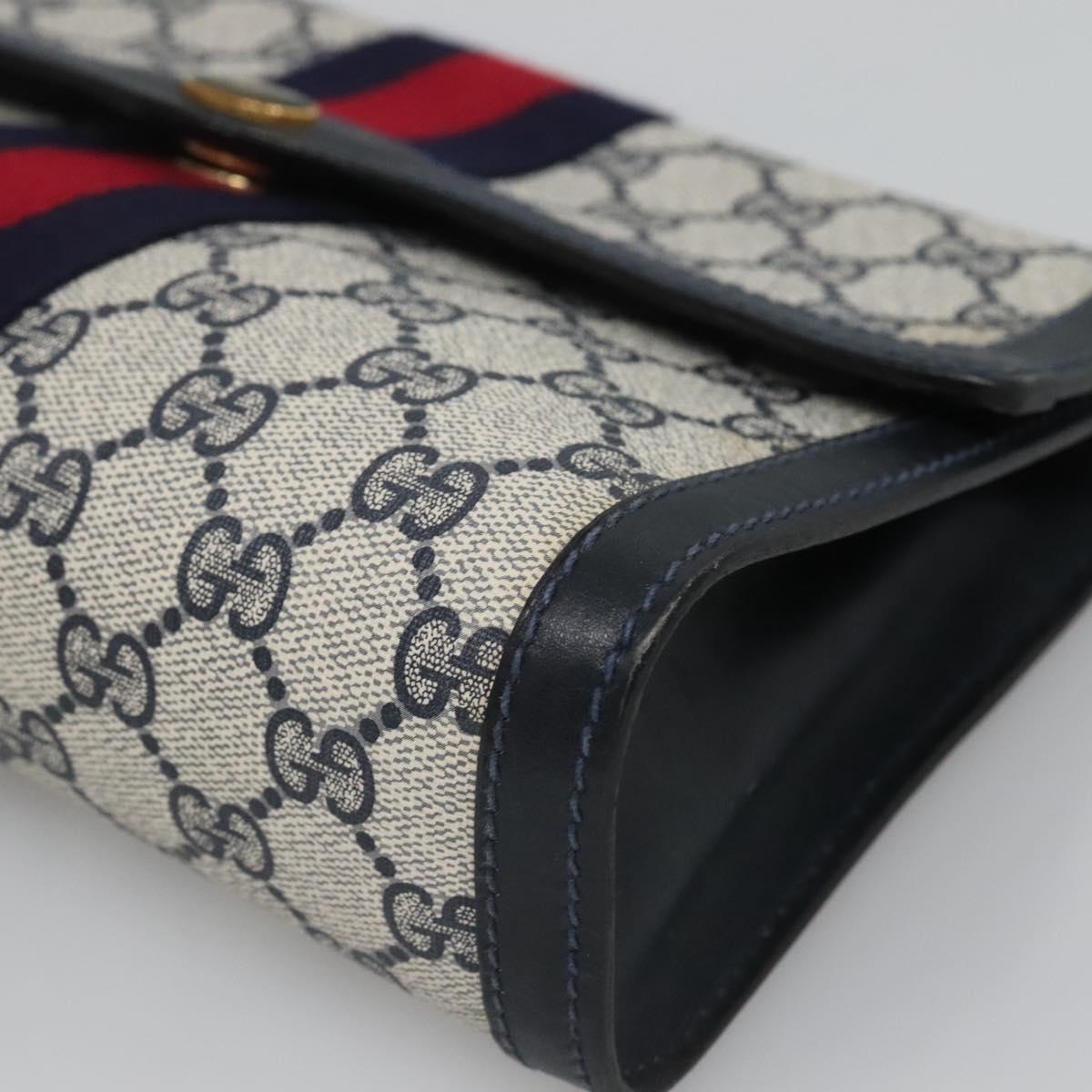 GUCCI GG Supreme Sherry Line Clutch Bag PVC Navy Gold 41 014 3087 25 Auth BD1980