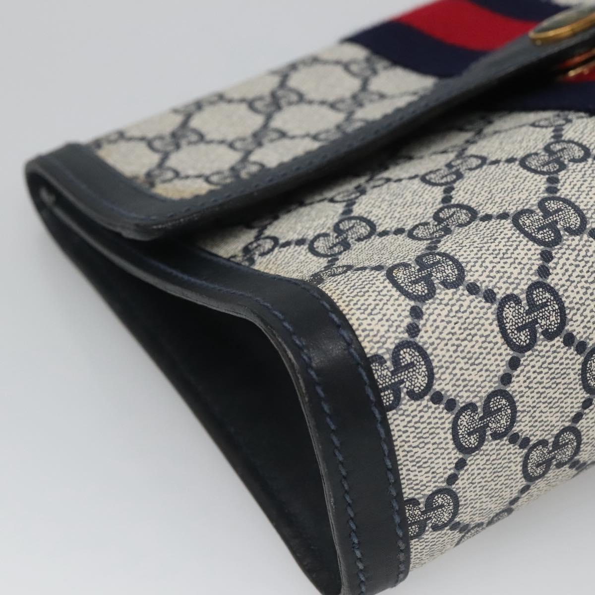 GUCCI GG Supreme Sherry Line Clutch Bag PVC Navy Gold 41 014 3087 25 Auth BD1980