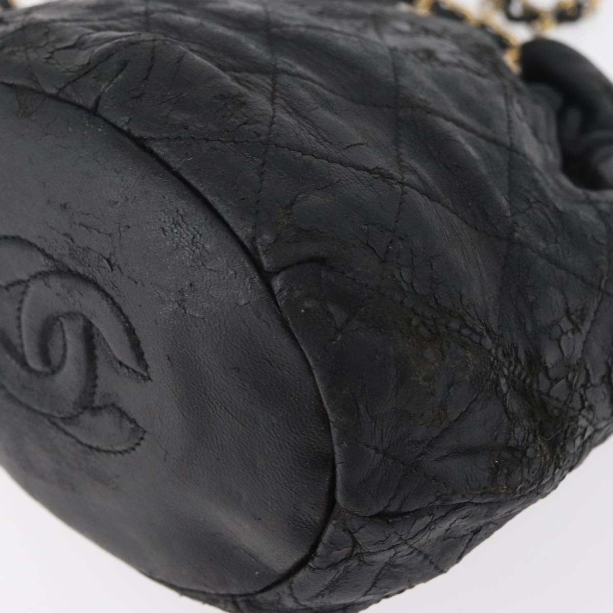 CHANEL Matelasse Chain Shoulder Bag Lamb Skin Black Gold CC Auth BD2003