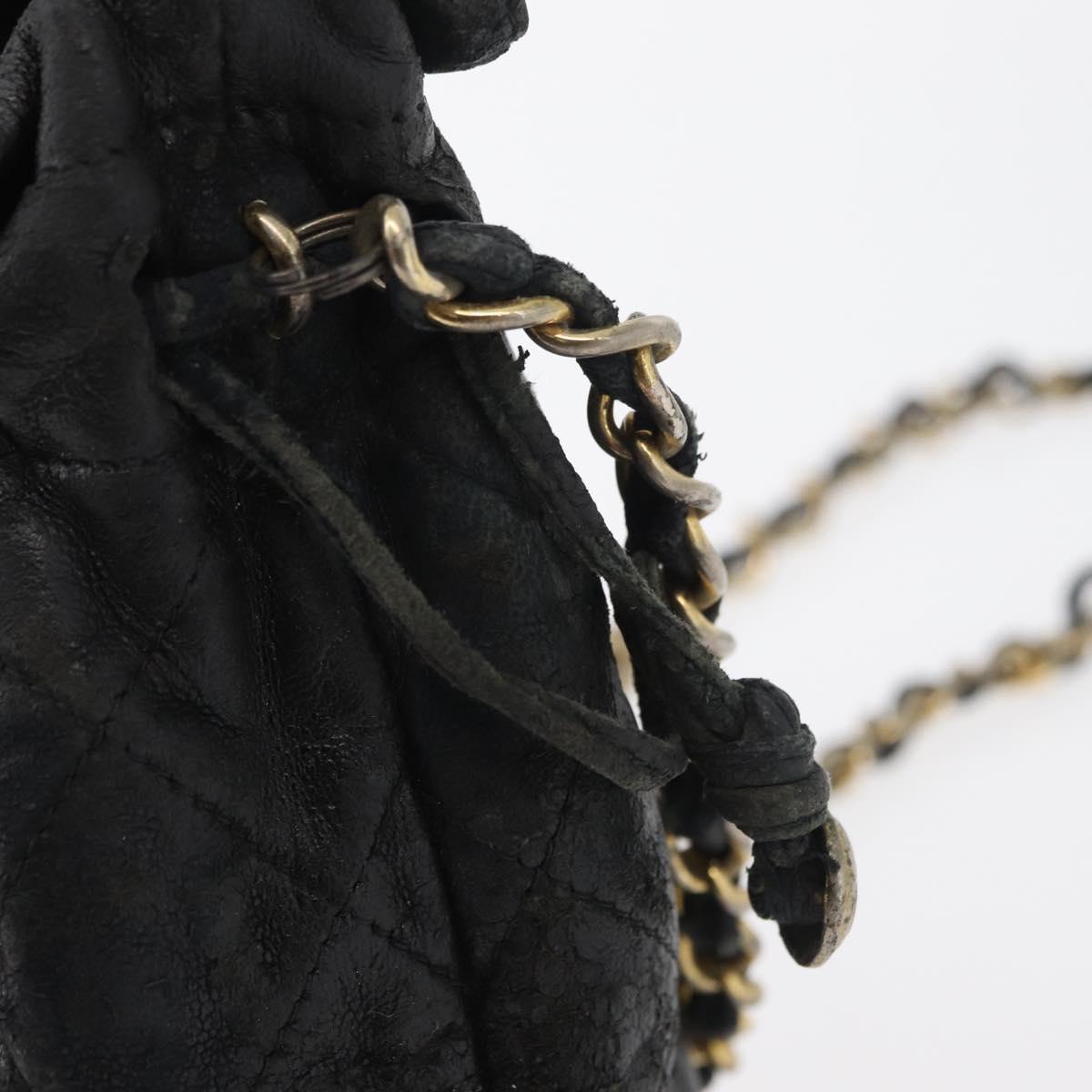 CHANEL Matelasse Chain Shoulder Bag Lamb Skin Black Gold CC Auth BD2003