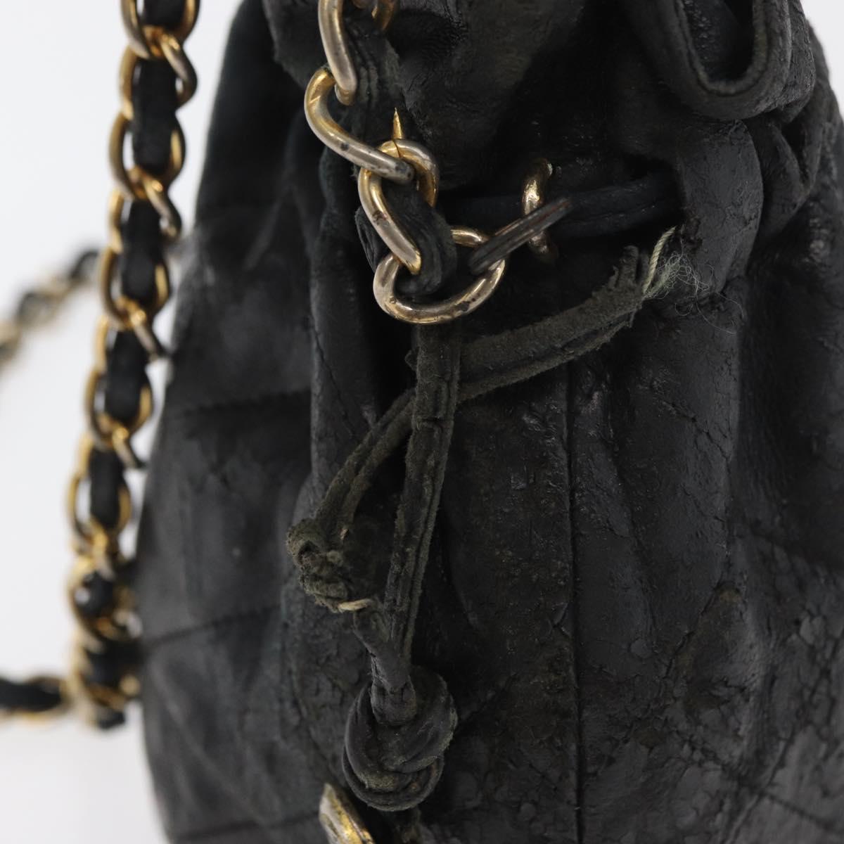 CHANEL Matelasse Chain Shoulder Bag Lamb Skin Black Gold CC Auth BD2003