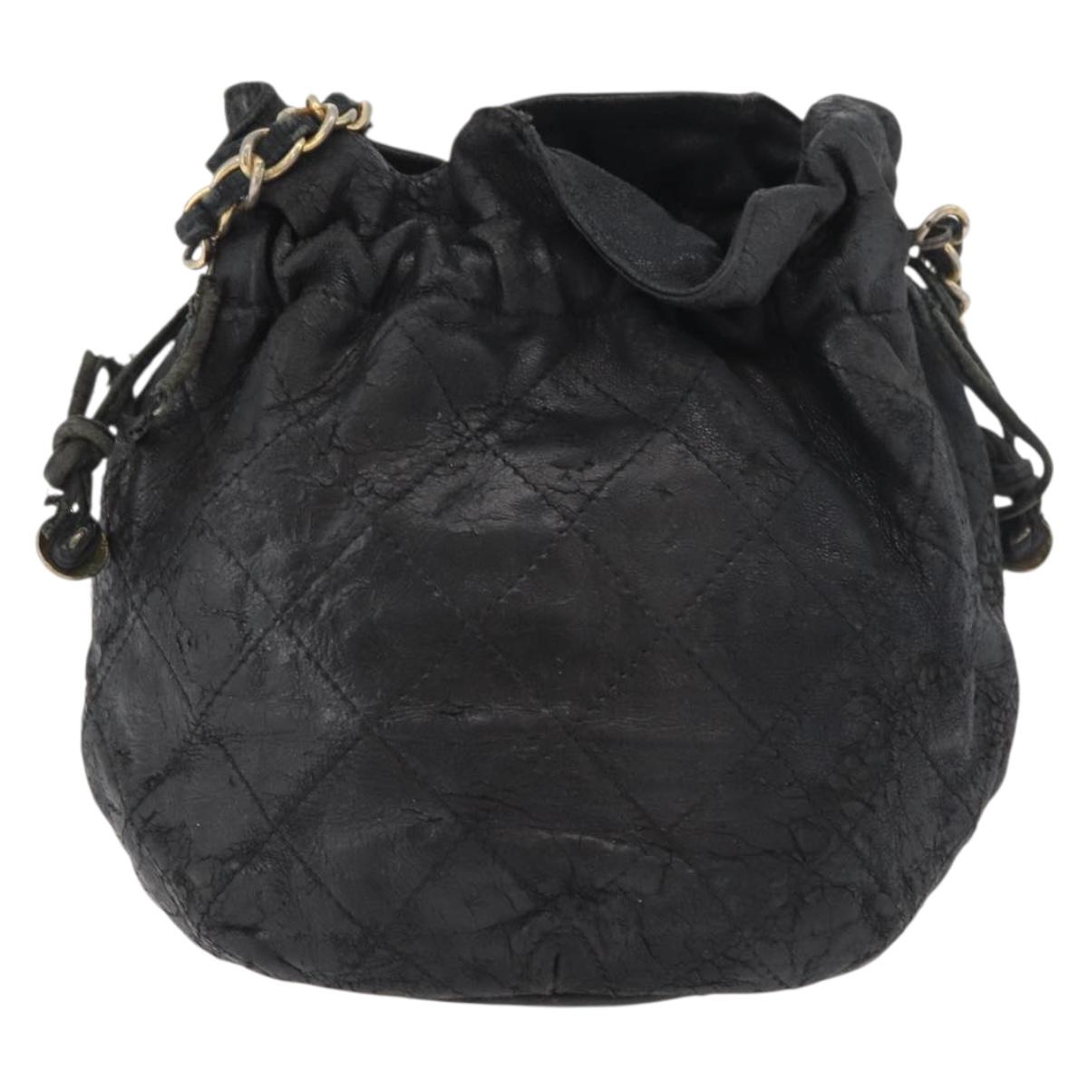 CHANEL Matelasse Chain Shoulder Bag Lamb Skin Black Gold CC Auth BD2003