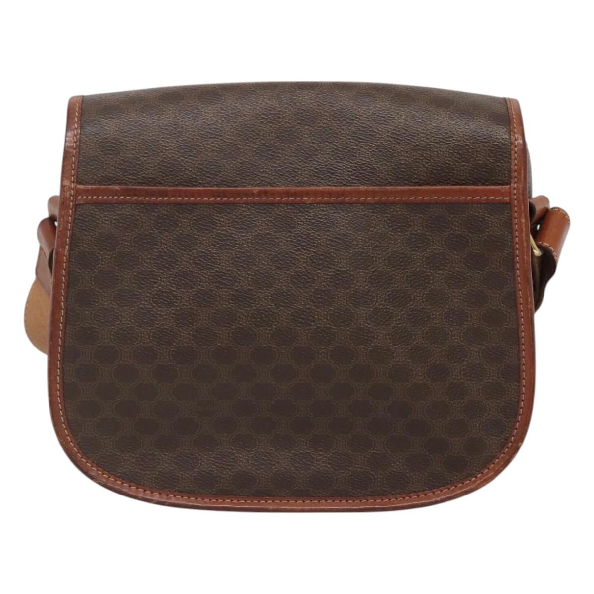 CELINE Macadam Canvas Shoulder Bag PVC Leather Brown Gold Auth BD2004