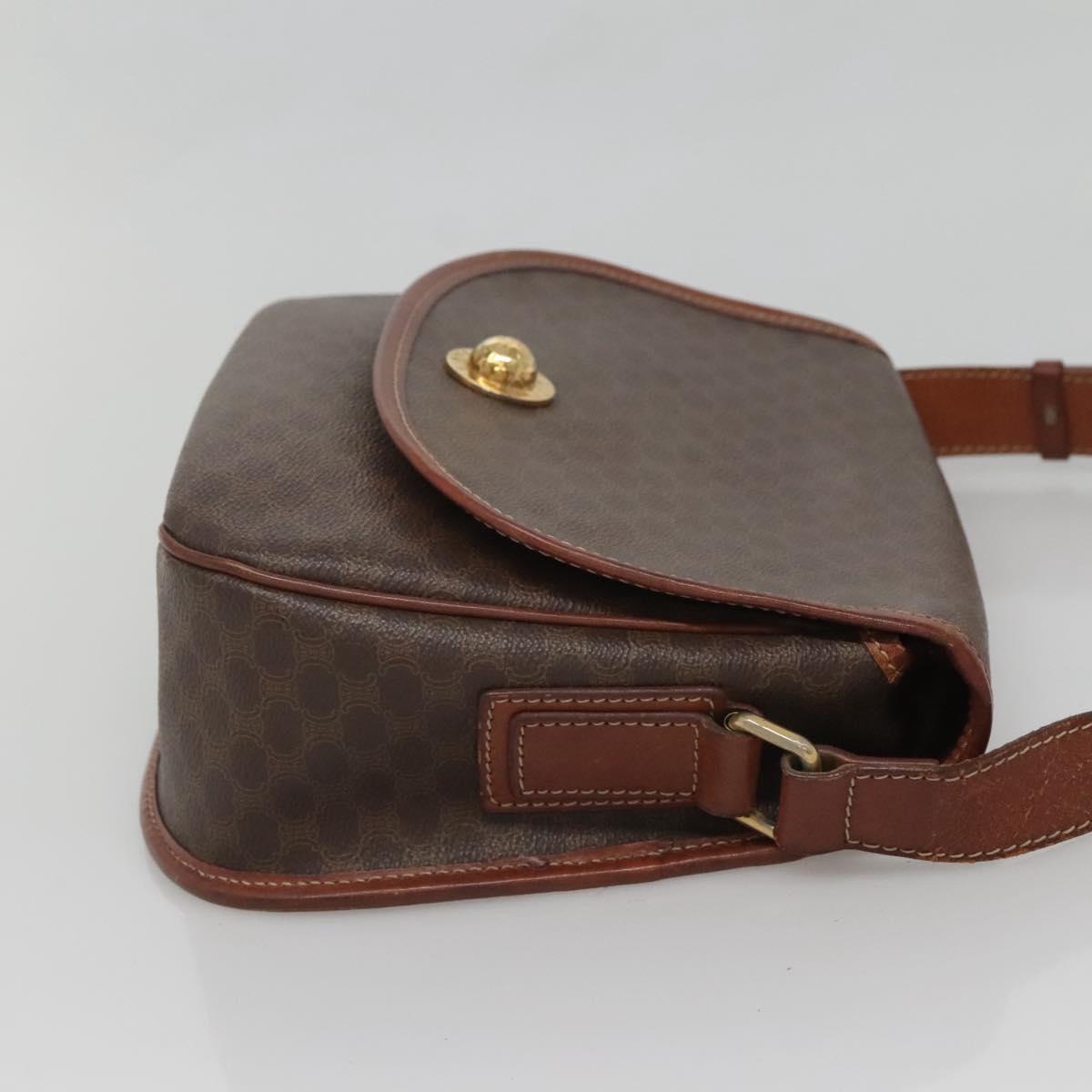 CELINE Macadam Canvas Shoulder Bag PVC Leather Brown Gold Auth BD2004