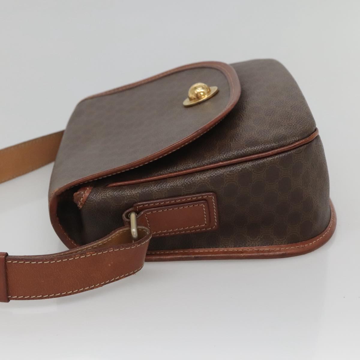 CELINE Macadam Canvas Shoulder Bag PVC Leather Brown Gold Auth BD2004