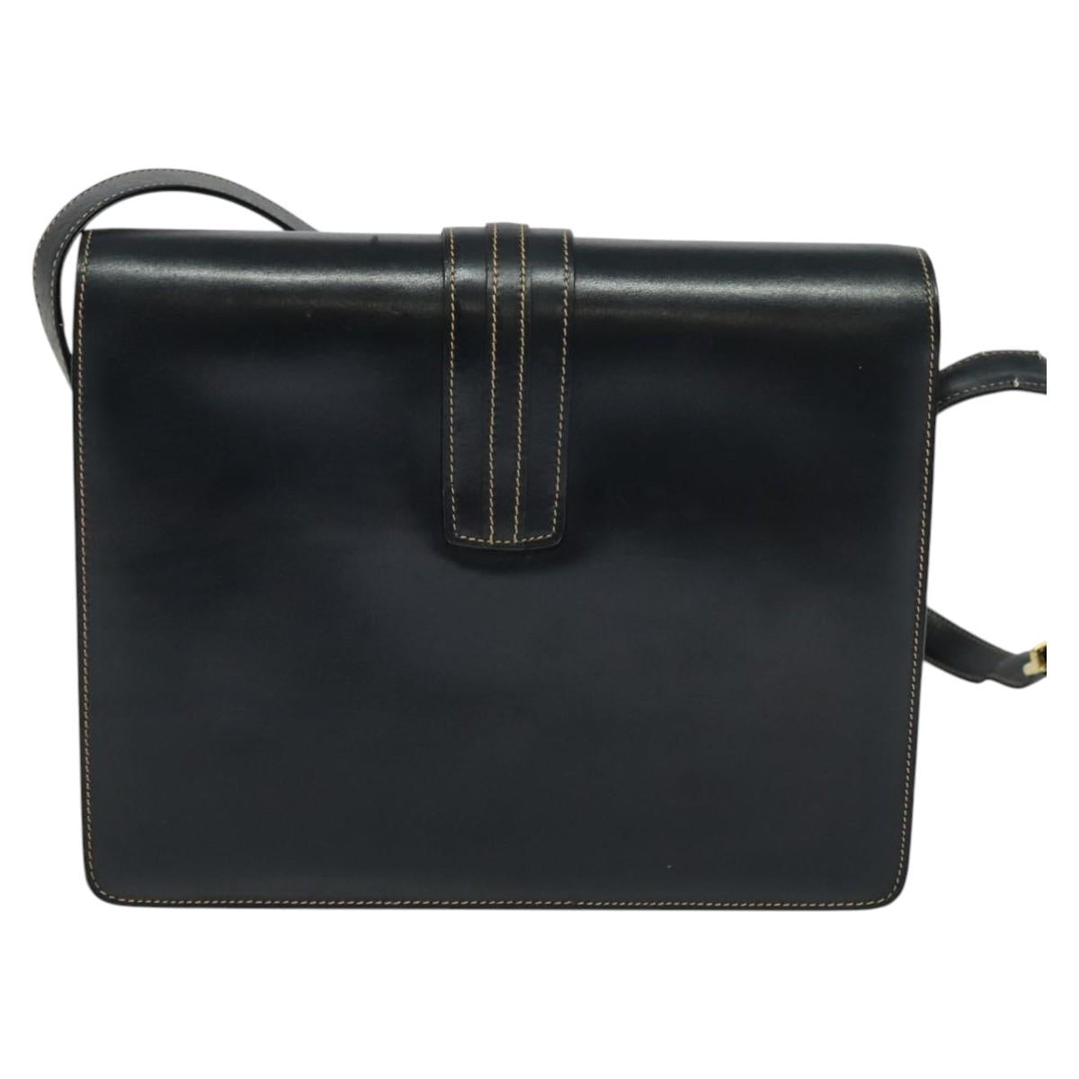 GUCCI Shoulder Bag Leather Navy Gold Auth BD2006