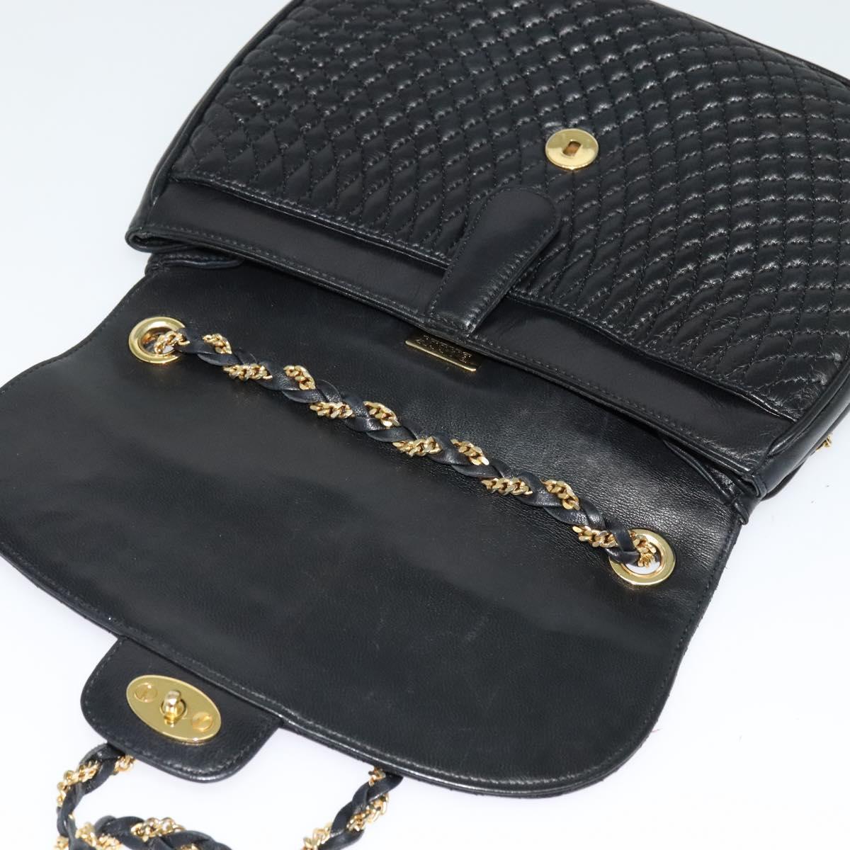 BALLY Quilted Chain Shoulder Bag Leather Black Gold Auth BD2017