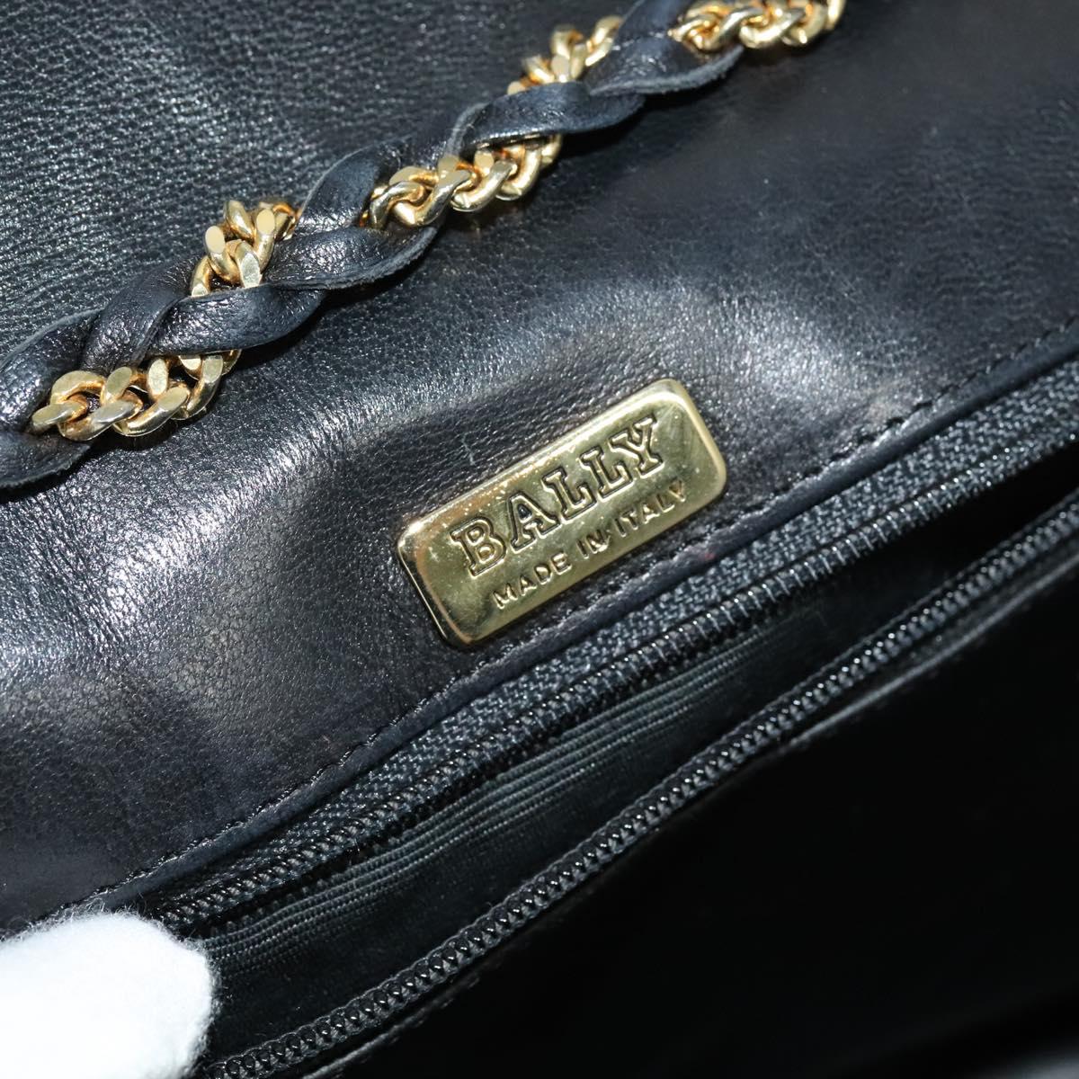 BALLY Quilted Chain Shoulder Bag Leather Black Gold Auth BD2017