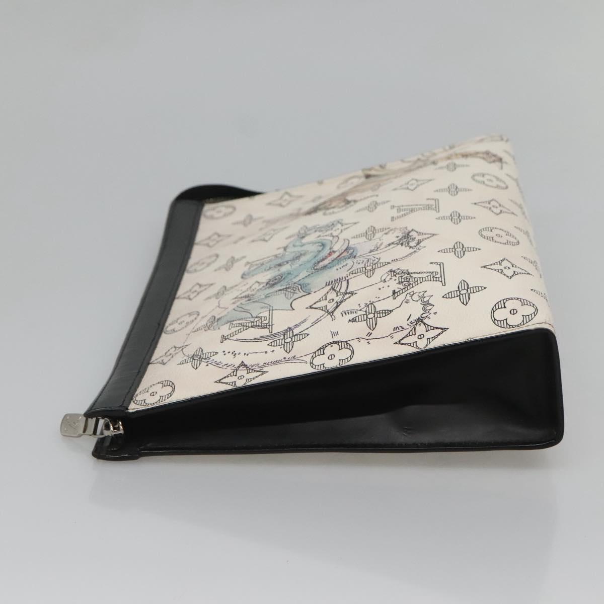 LOUIS VUITTON Monogram Savanna Pochette Voyager MM Clutch Bag White Auth BD2031