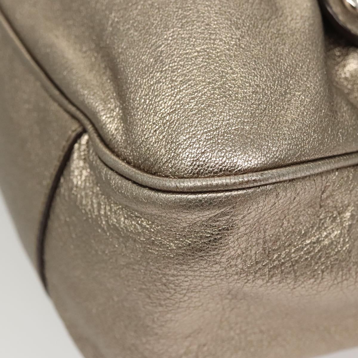 Salvatore Ferragamo Gancini Bag Leather Champagne Gold Silver Auth BD2047