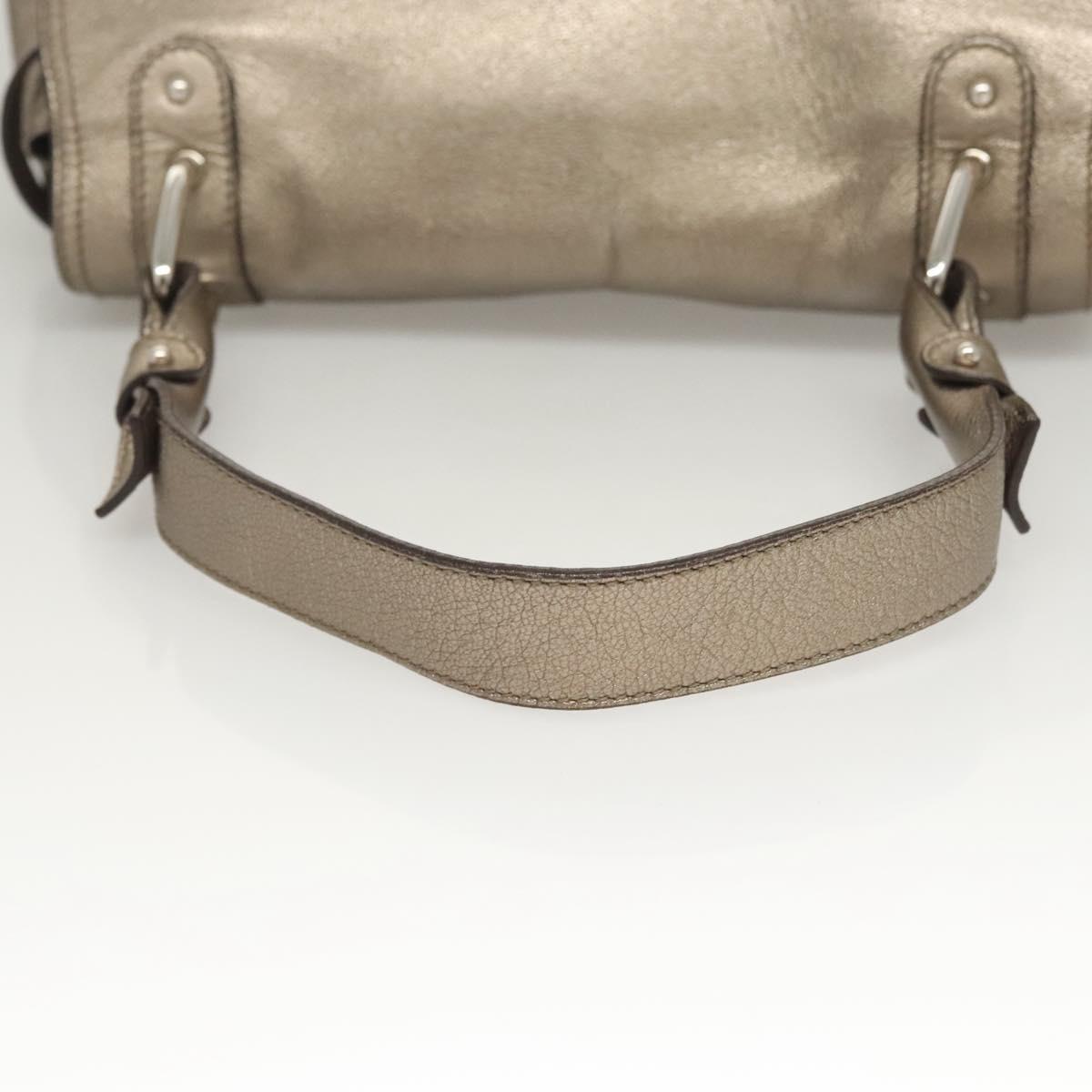 Salvatore Ferragamo Gancini Bag Leather Champagne Gold Silver Auth BD2047