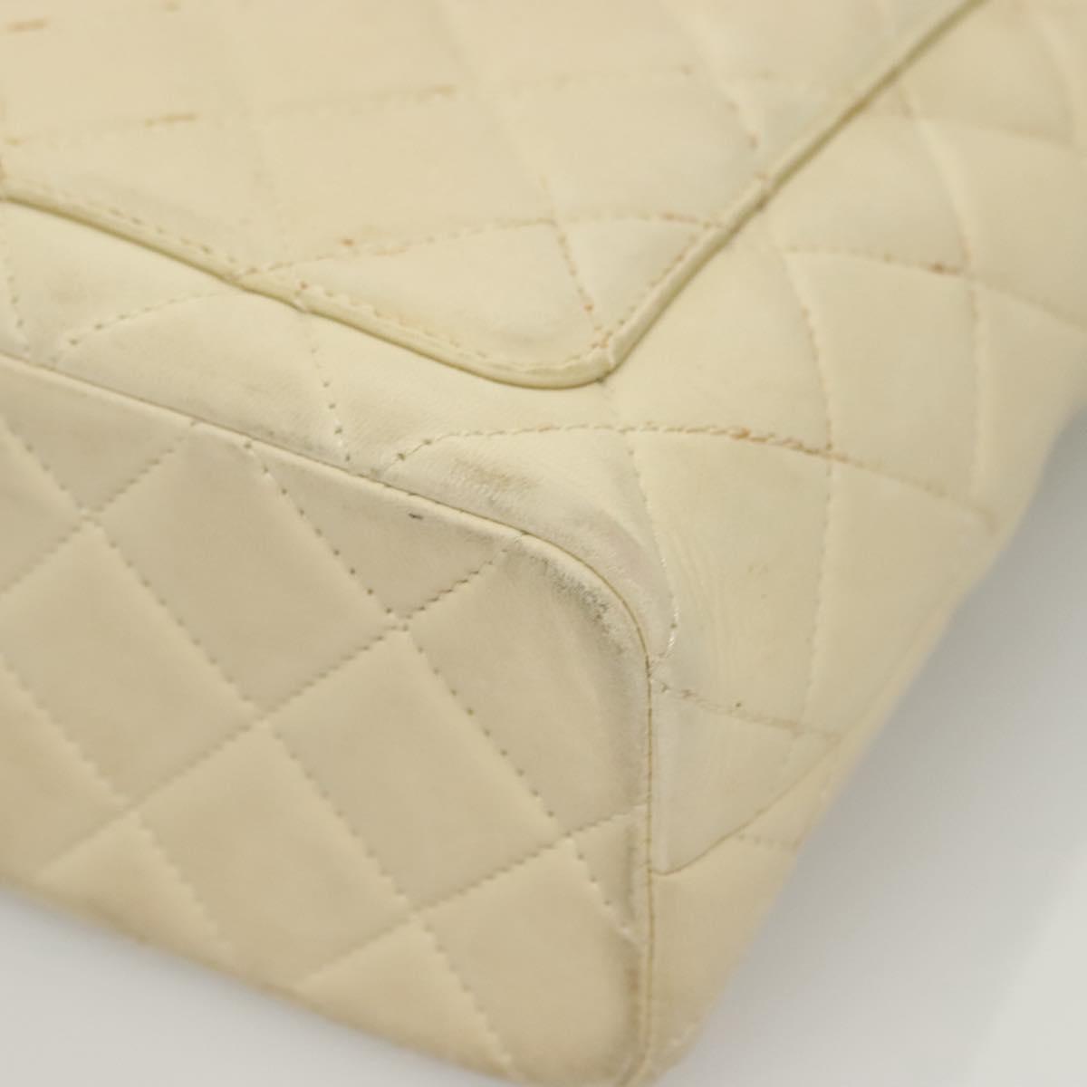 CHANEL Matelasse Chain Tote Bag Lamb Skin Beige CC Auth BD2075