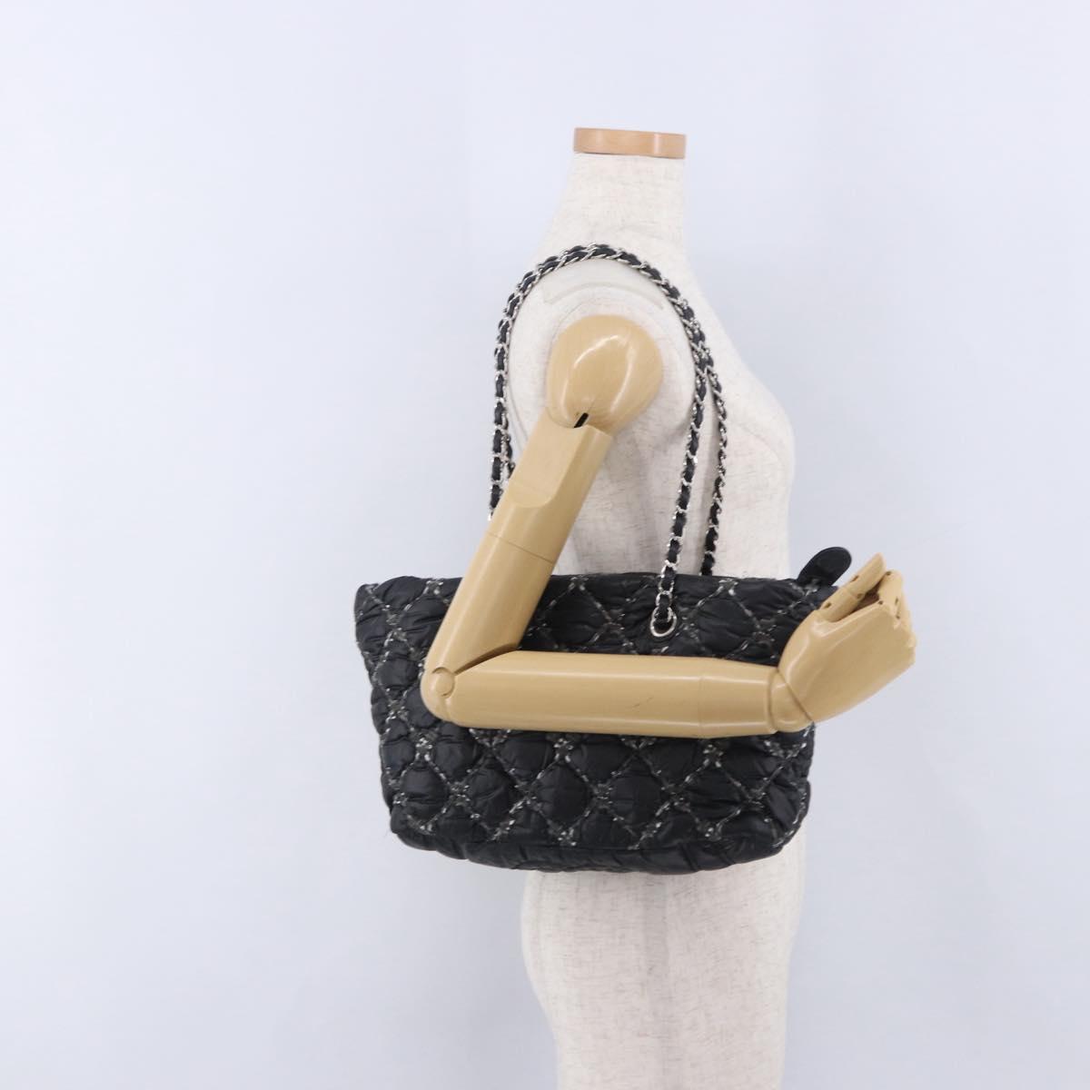 CHANEL Chain Paris Byzantine Shoulder Bag Nylon Black Silver CC Auth BD2076