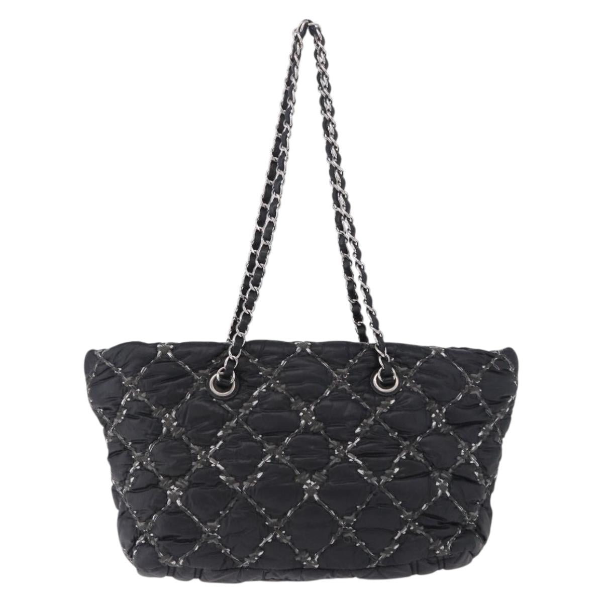CHANEL Chain Paris Byzantine Shoulder Bag Nylon Black Silver CC Auth BD2076