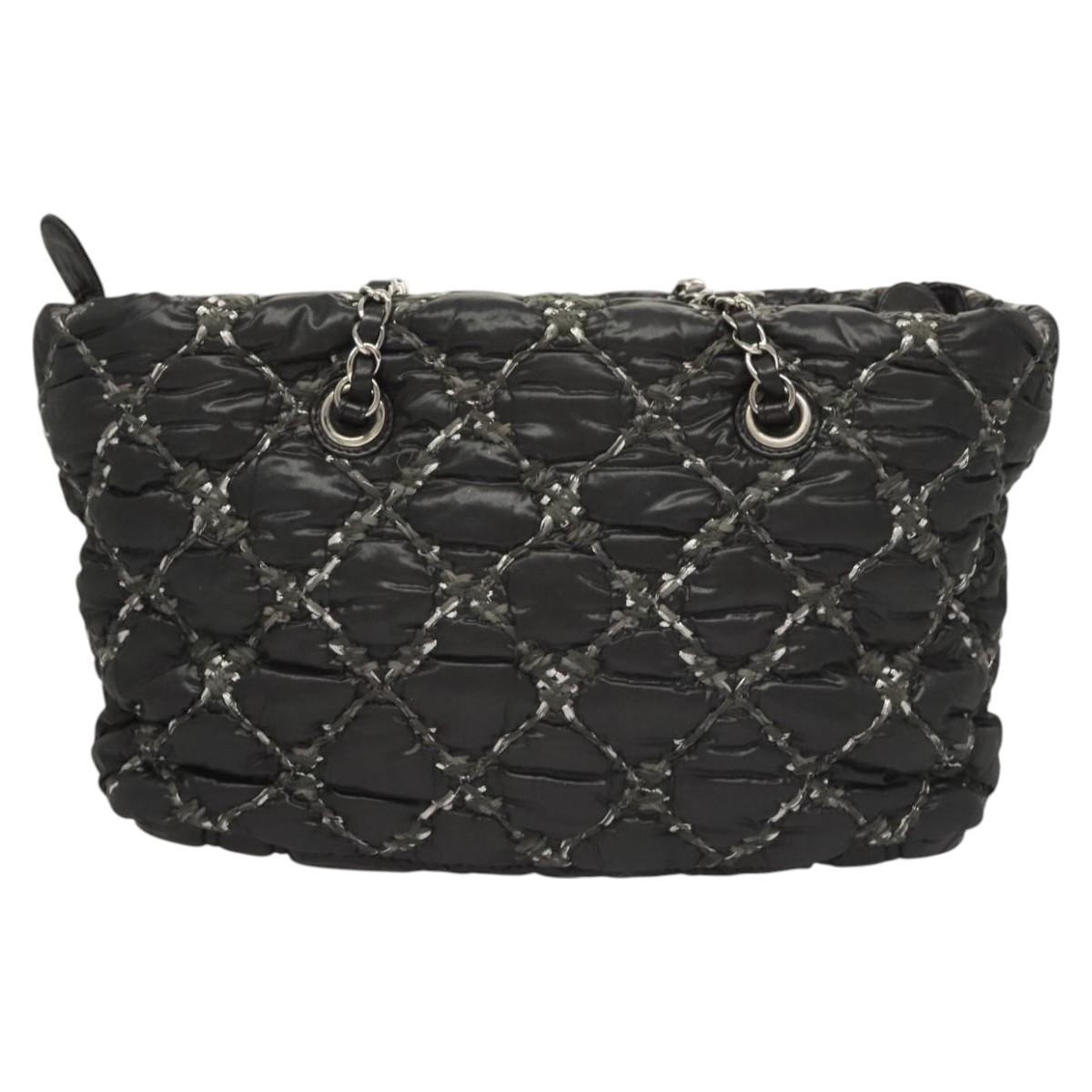 CHANEL Chain Paris Byzantine Shoulder Bag Nylon Black Silver CC Auth BD2076