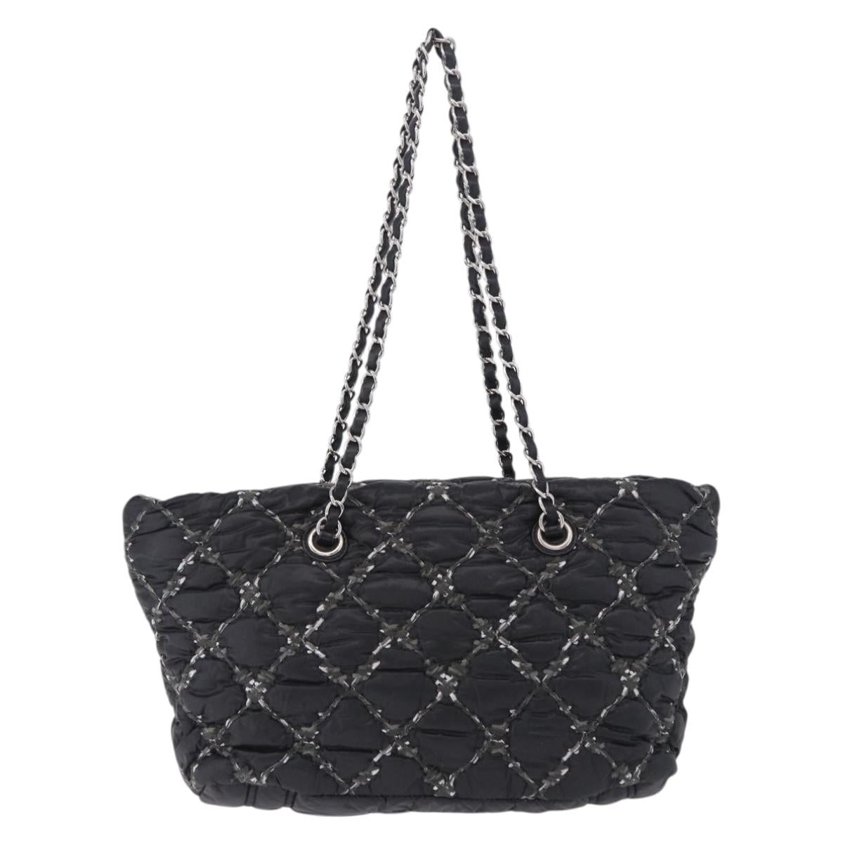 CHANEL Chain Paris Byzantine Shoulder Bag Nylon Black Silver CC Auth BD2076