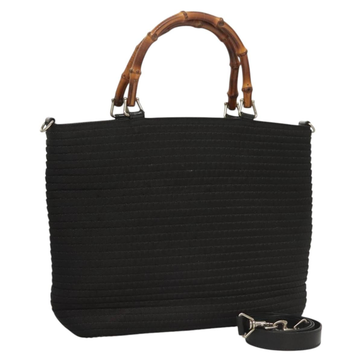 GUCCI Bamboo Hand Bag Canvas 2way Black Silver 000 1998 0540 Auth BD2082