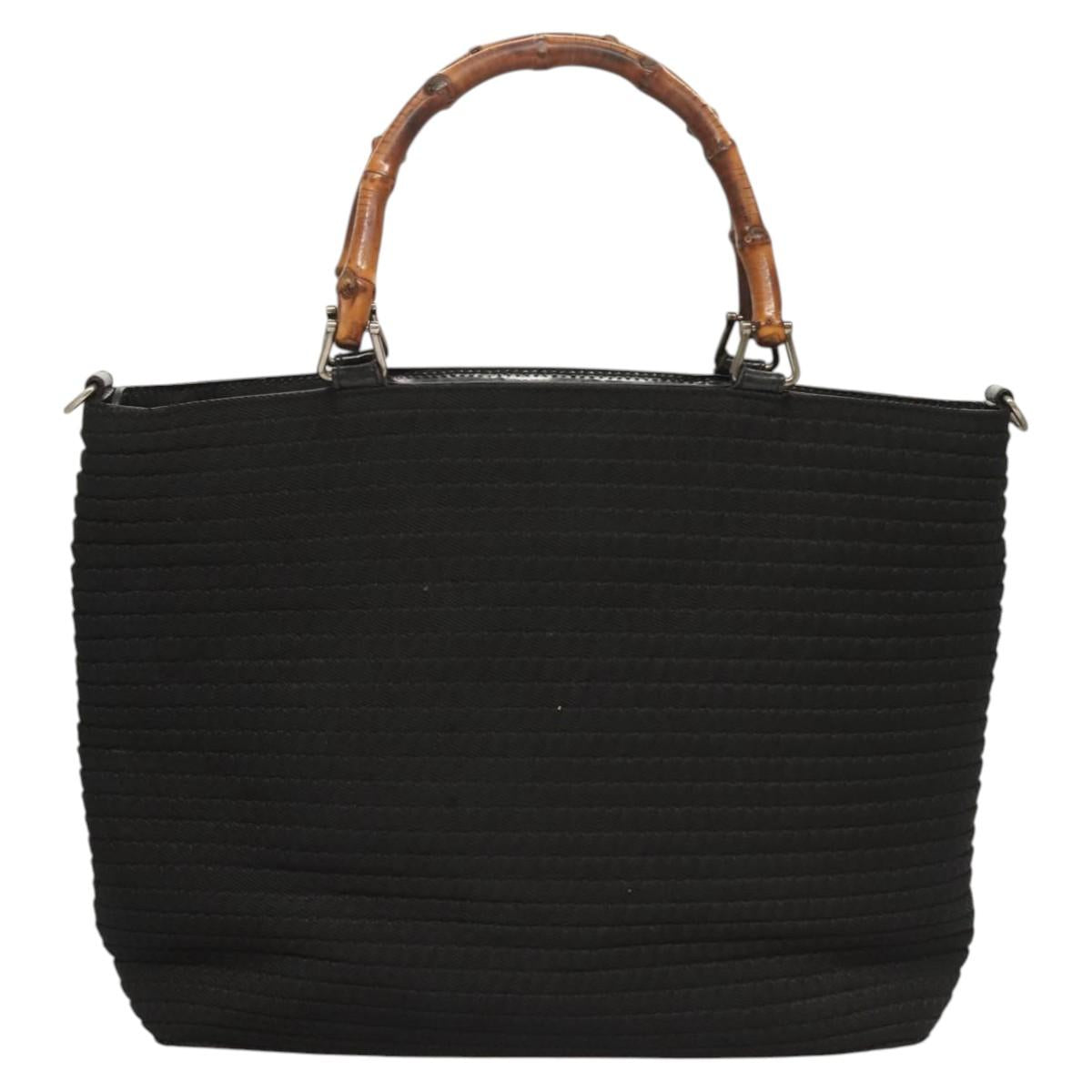 GUCCI Bamboo Hand Bag Canvas 2way Black Silver 000 1998 0540 Auth BD2082