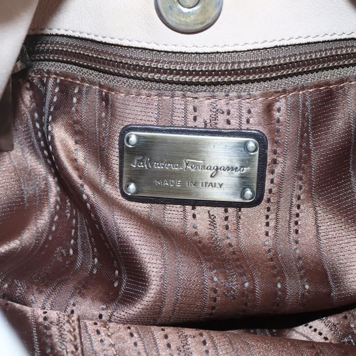 Salvatore Ferragamo Gancini Hobo Shoulder Bag Leather Beige Gold Auth BD2083