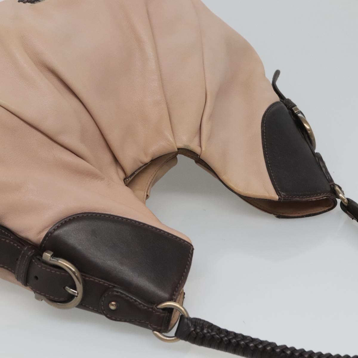 Salvatore Ferragamo Gancini Hobo Shoulder Bag Leather Beige Gold Auth BD2083