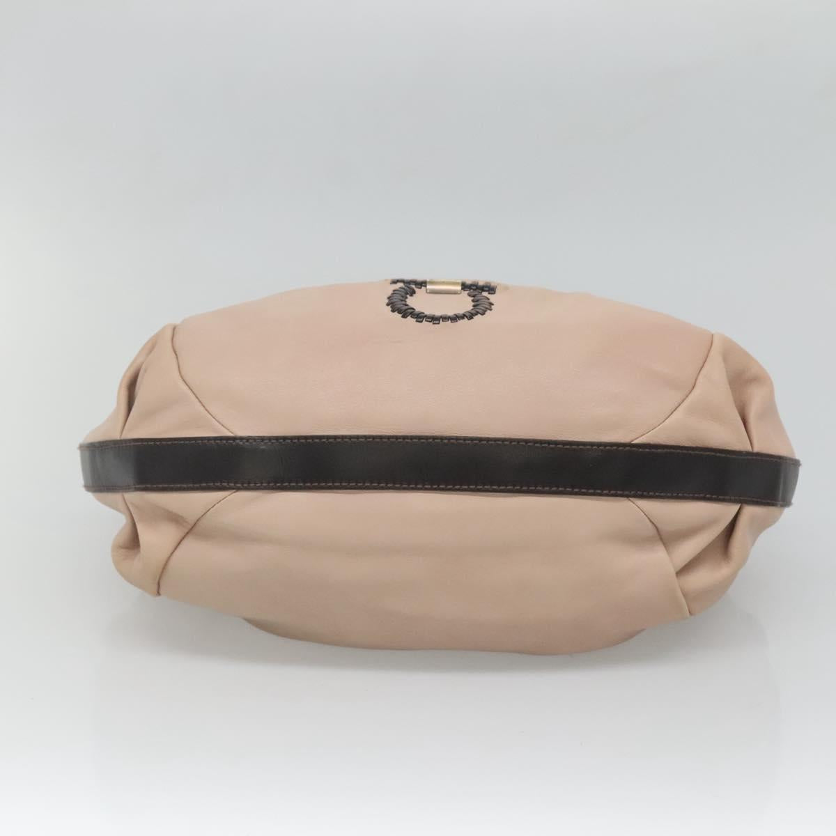 Salvatore Ferragamo Gancini Hobo Shoulder Bag Leather Beige Gold Auth BD2083