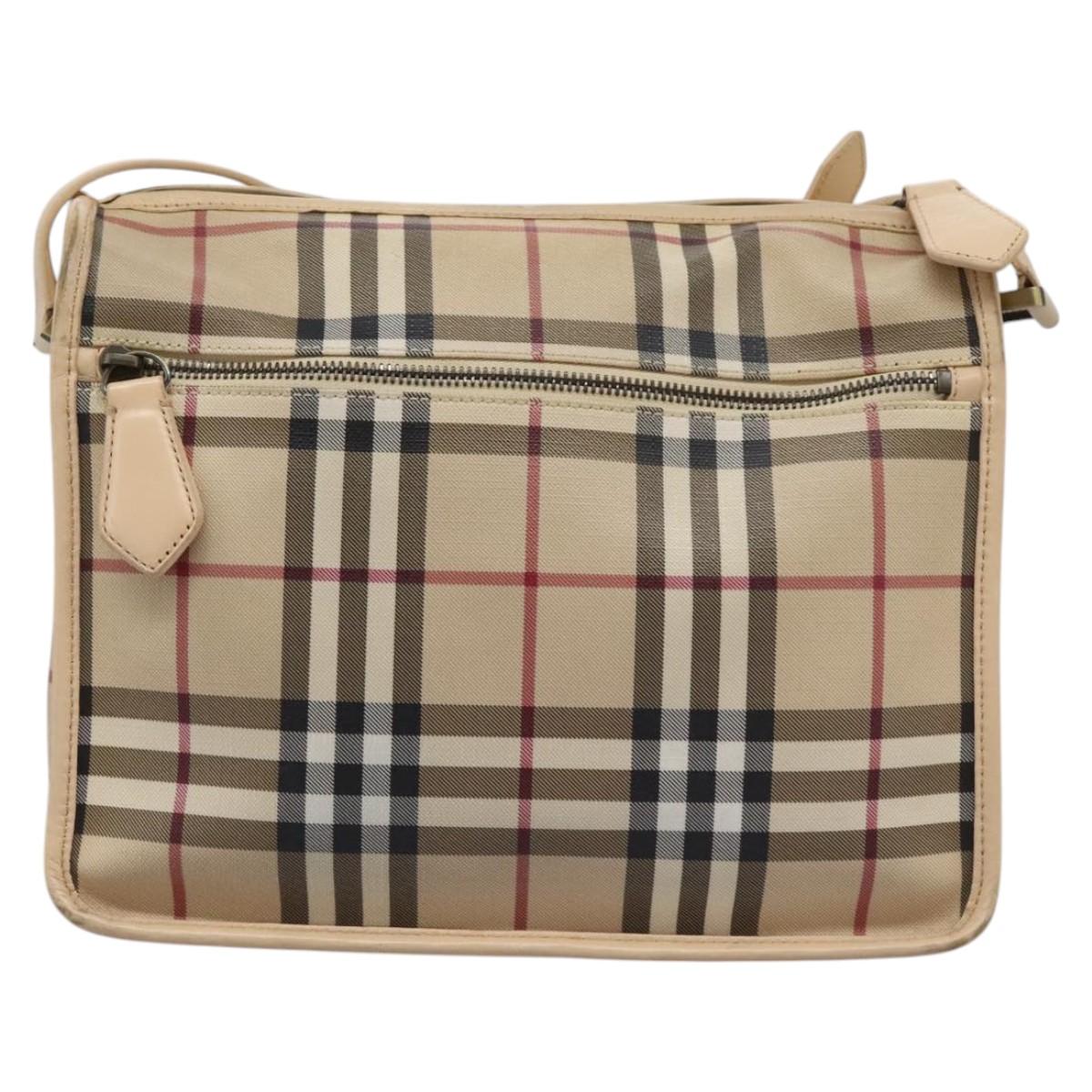 BURBERRY Nova Check Shoulder Bag PVC Beige Auth BD210