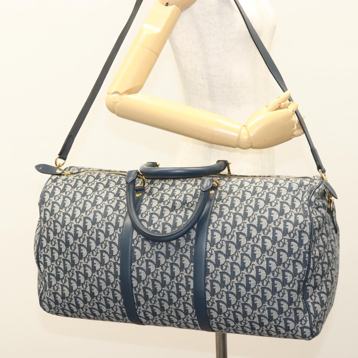 Christian Dior Trotter Canvas Boston Bag 2way Navy Gold Auth BD2104SAV