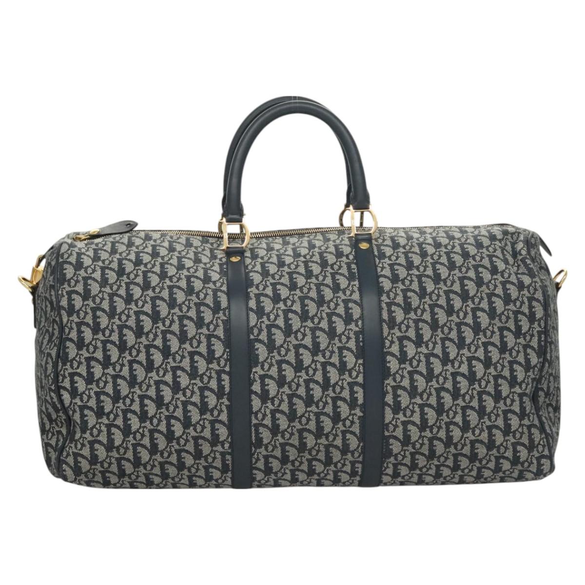 Christian Dior Trotter Canvas Boston Bag 2way Navy Gold Auth BD2104SAV