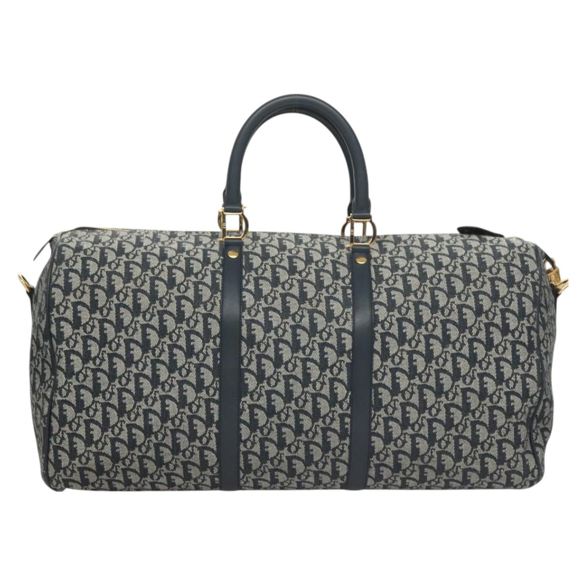 Christian Dior Trotter Canvas Boston Bag 2way Navy Gold Auth BD2104SAV