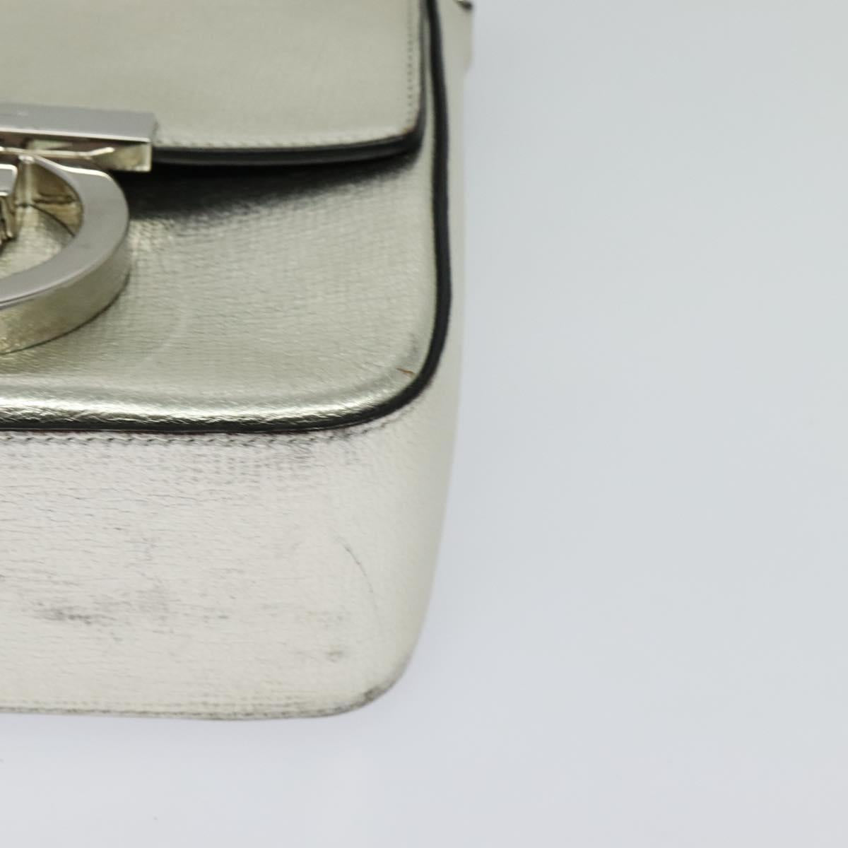 Salvatore Ferragamo Gancini Bag Leather Champagne Gold Silver Auth BD2119