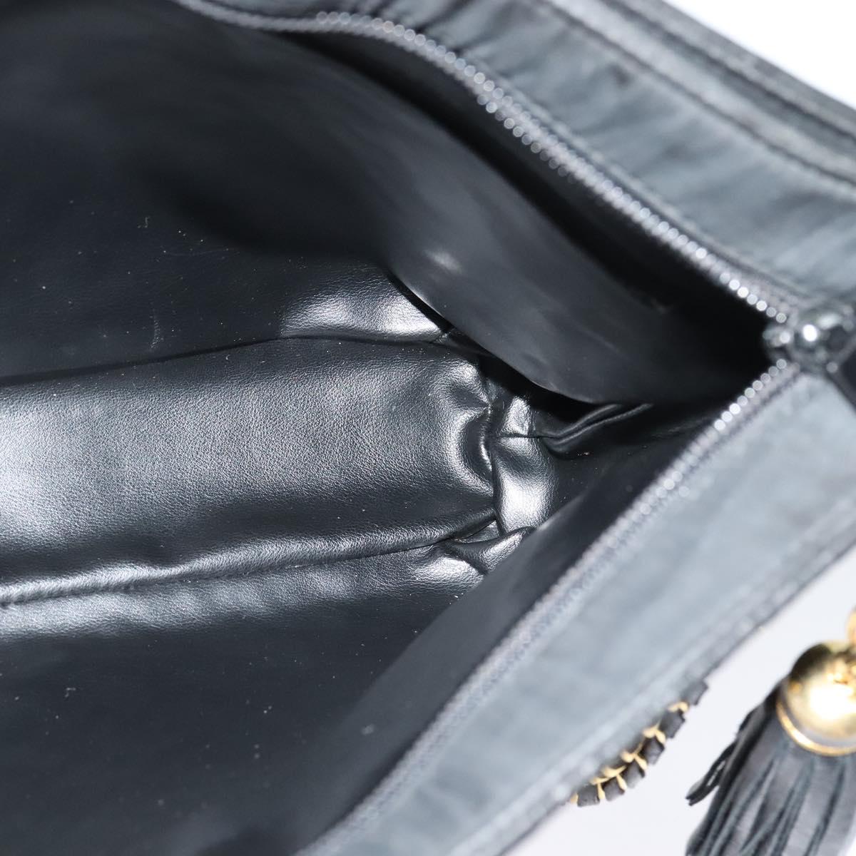 BALLY Chain Shoulder Bag Nylon Black Gold Auth BD2129
