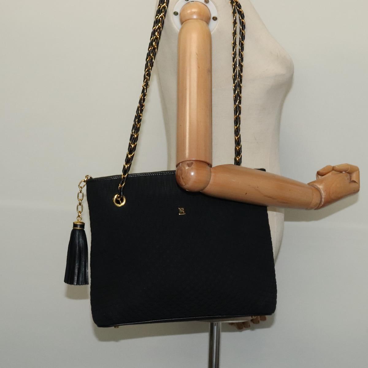 BALLY Chain Shoulder Bag Nylon Black Gold Auth BD2129
