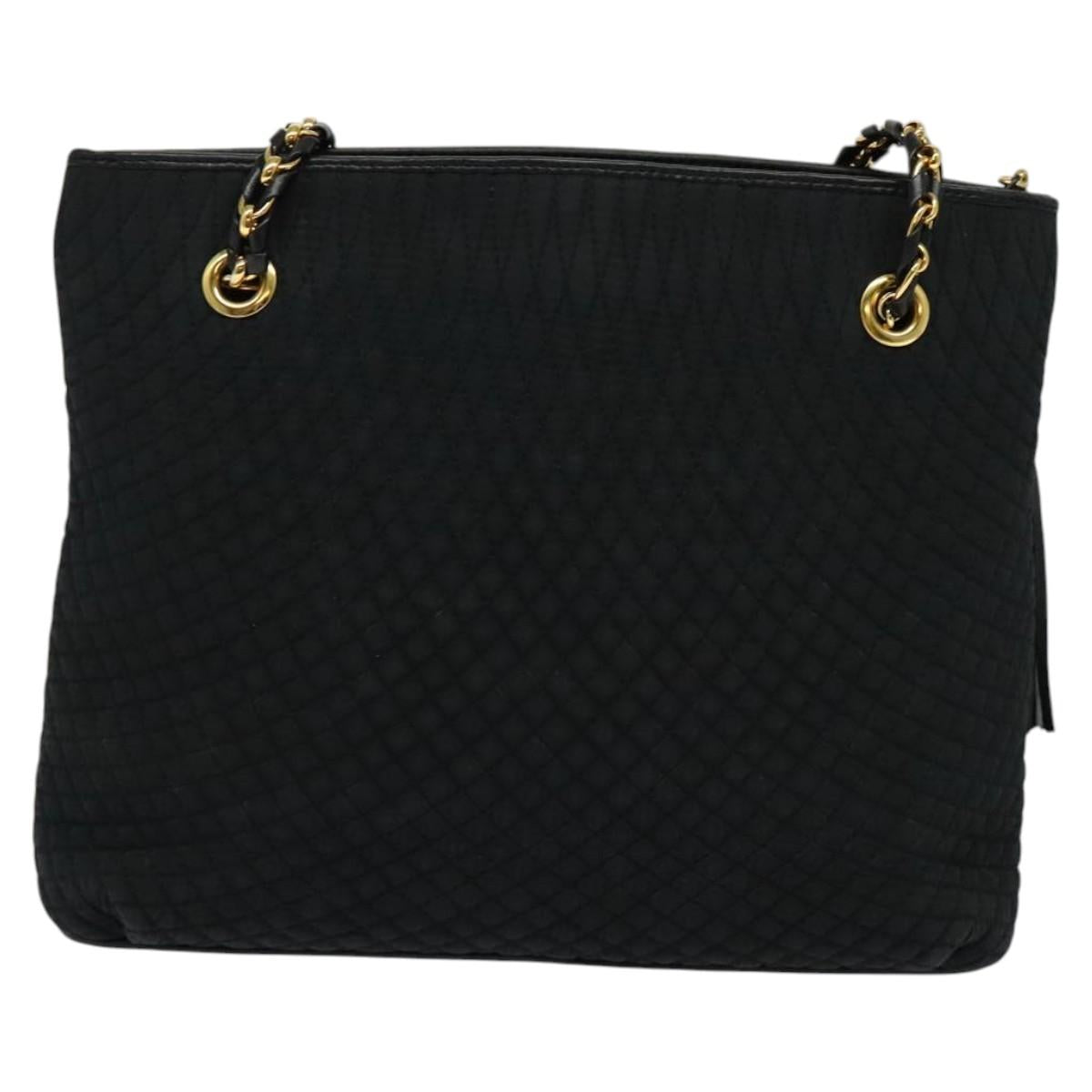 BALLY Chain Shoulder Bag Nylon Black Gold Auth BD2129