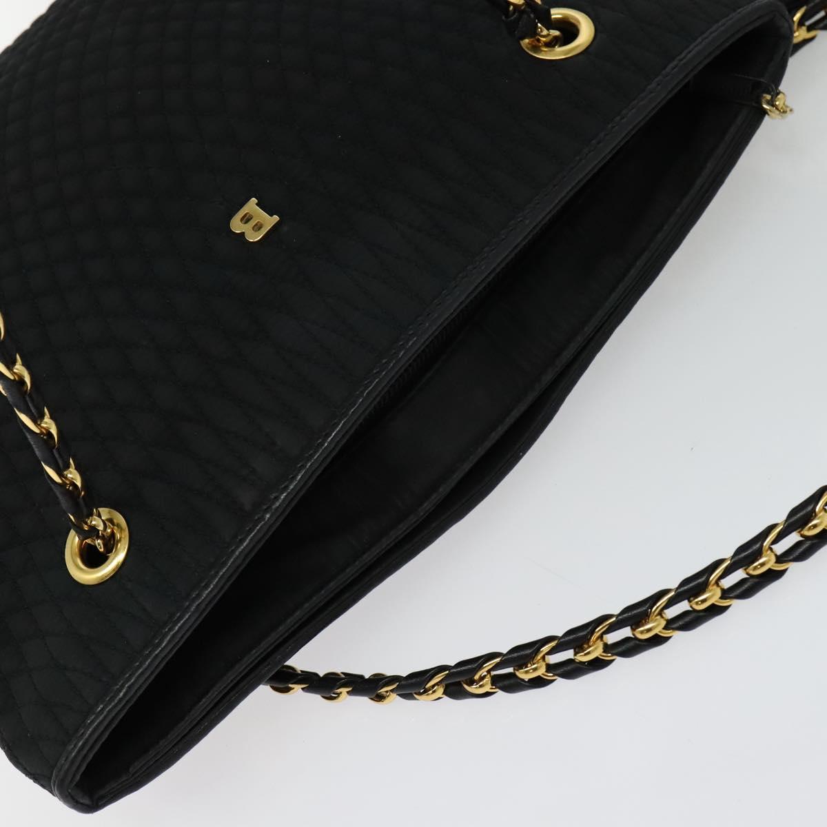 BALLY Chain Shoulder Bag Nylon Black Gold Auth BD2129