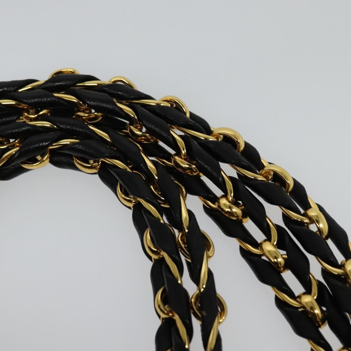 BALLY Chain Shoulder Bag Nylon Black Gold Auth BD2129