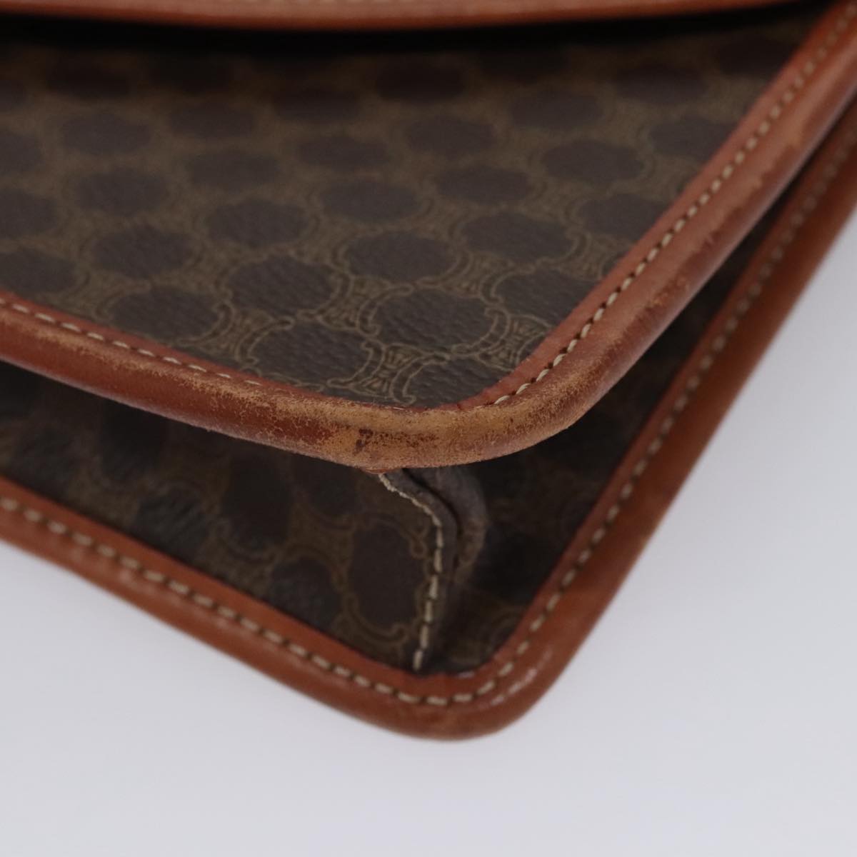 CELINE Macadam Canvas Shoulder Bag PVC Leather Brown Gold Auth BD213