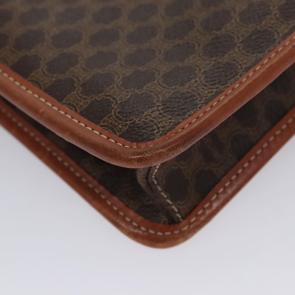 CELINE Macadam Canvas Shoulder Bag PVC Leather Brown Gold Auth BD213