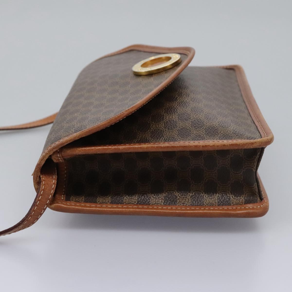 CELINE Macadam Canvas Shoulder Bag PVC Leather Brown Gold Auth BD213