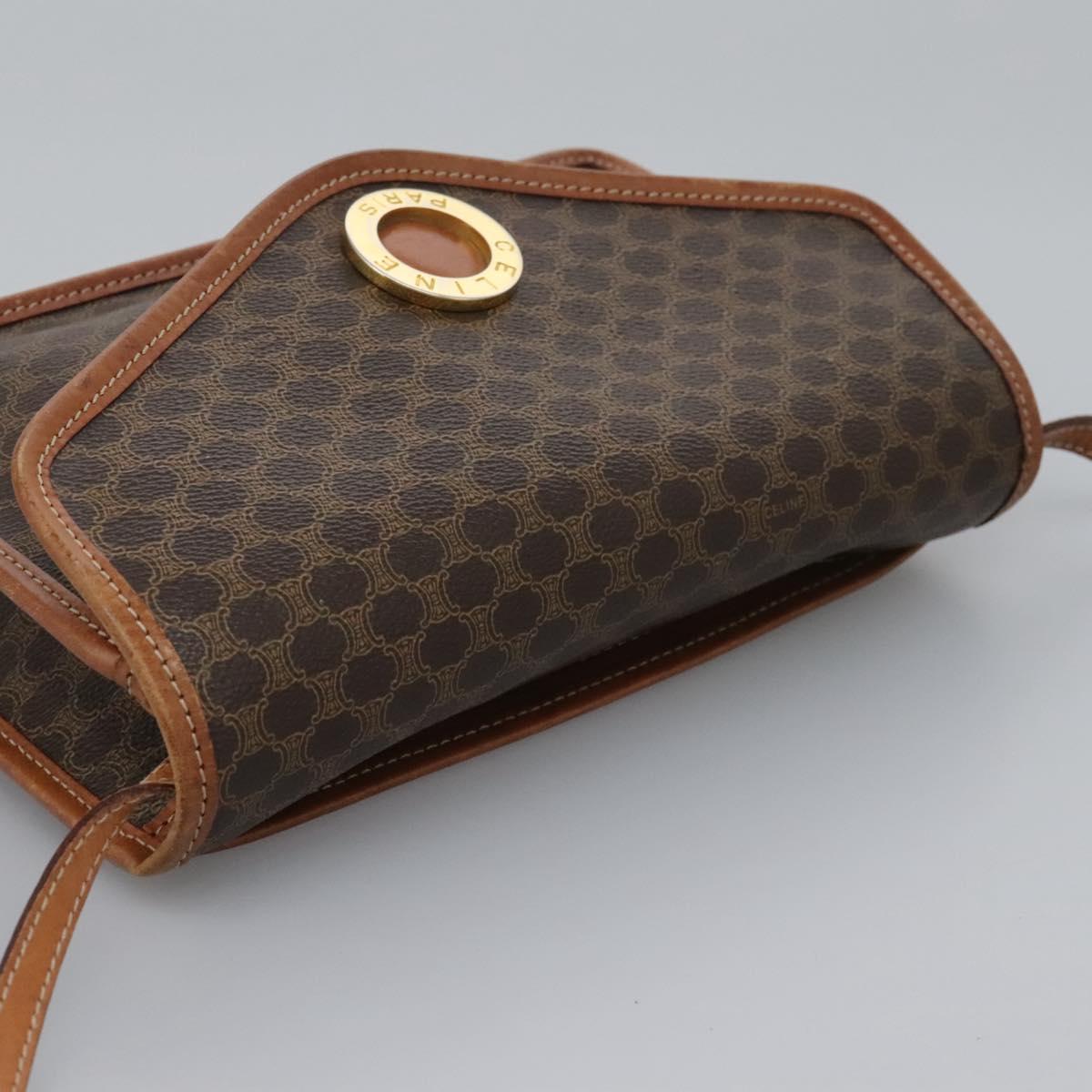 CELINE Macadam Canvas Shoulder Bag PVC Leather Brown Gold Auth BD213