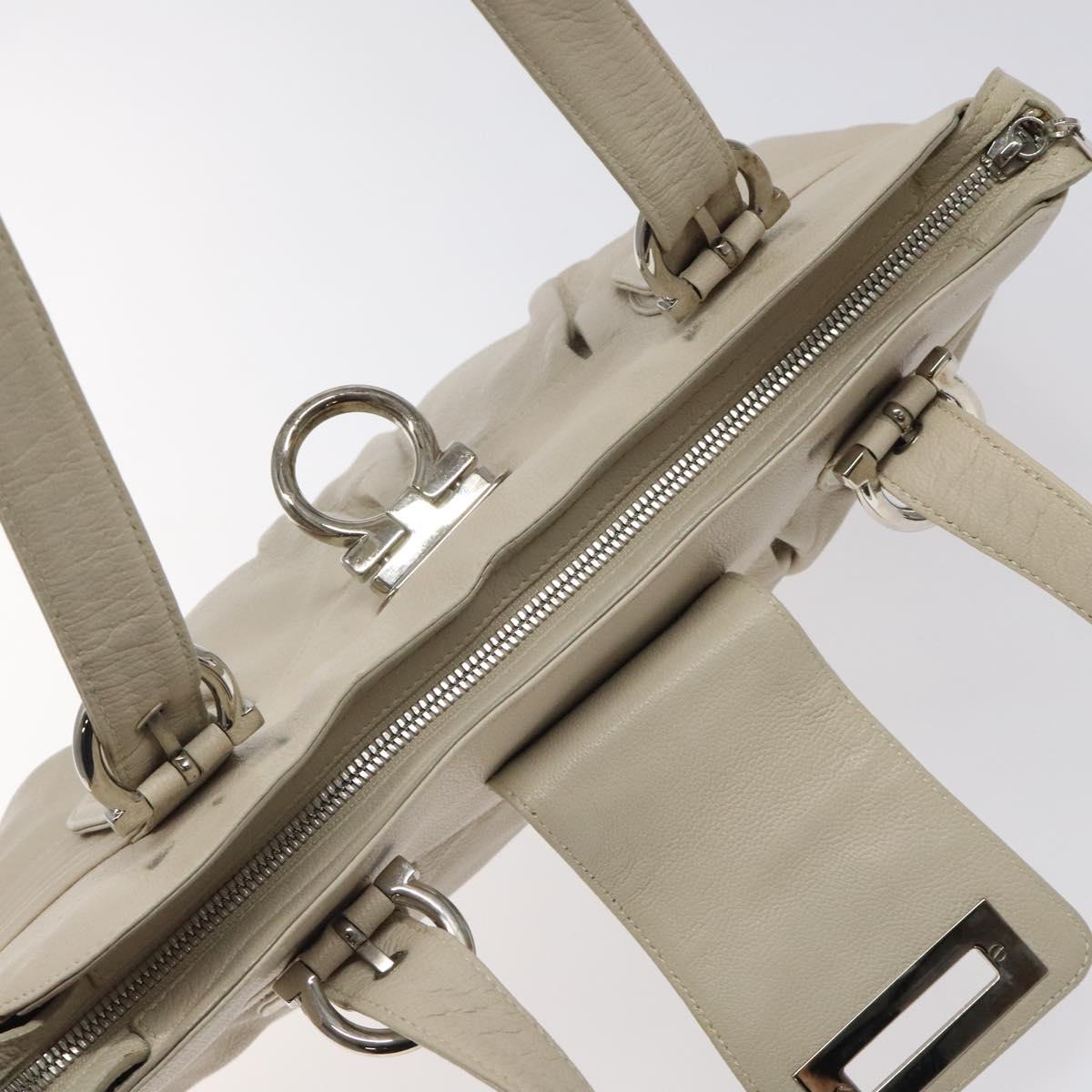 Salvatore Ferragamo Gancini Shoulder Bag Leather White Silver Auth BD2130