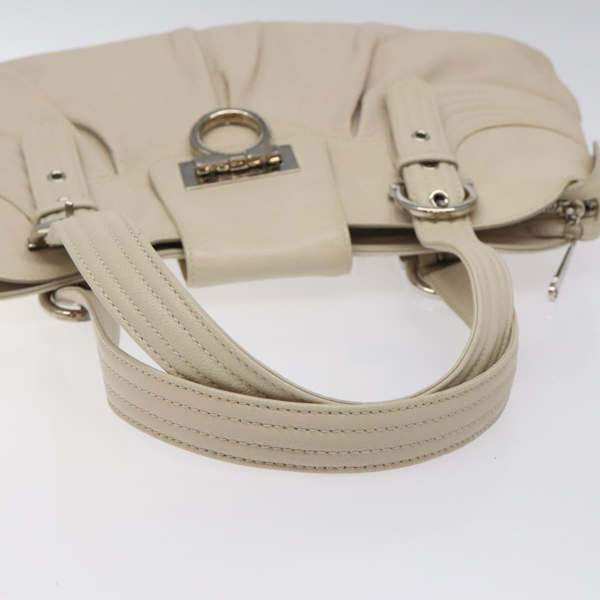 Salvatore Ferragamo Gancini Shoulder Bag Leather White Silver Auth BD2130