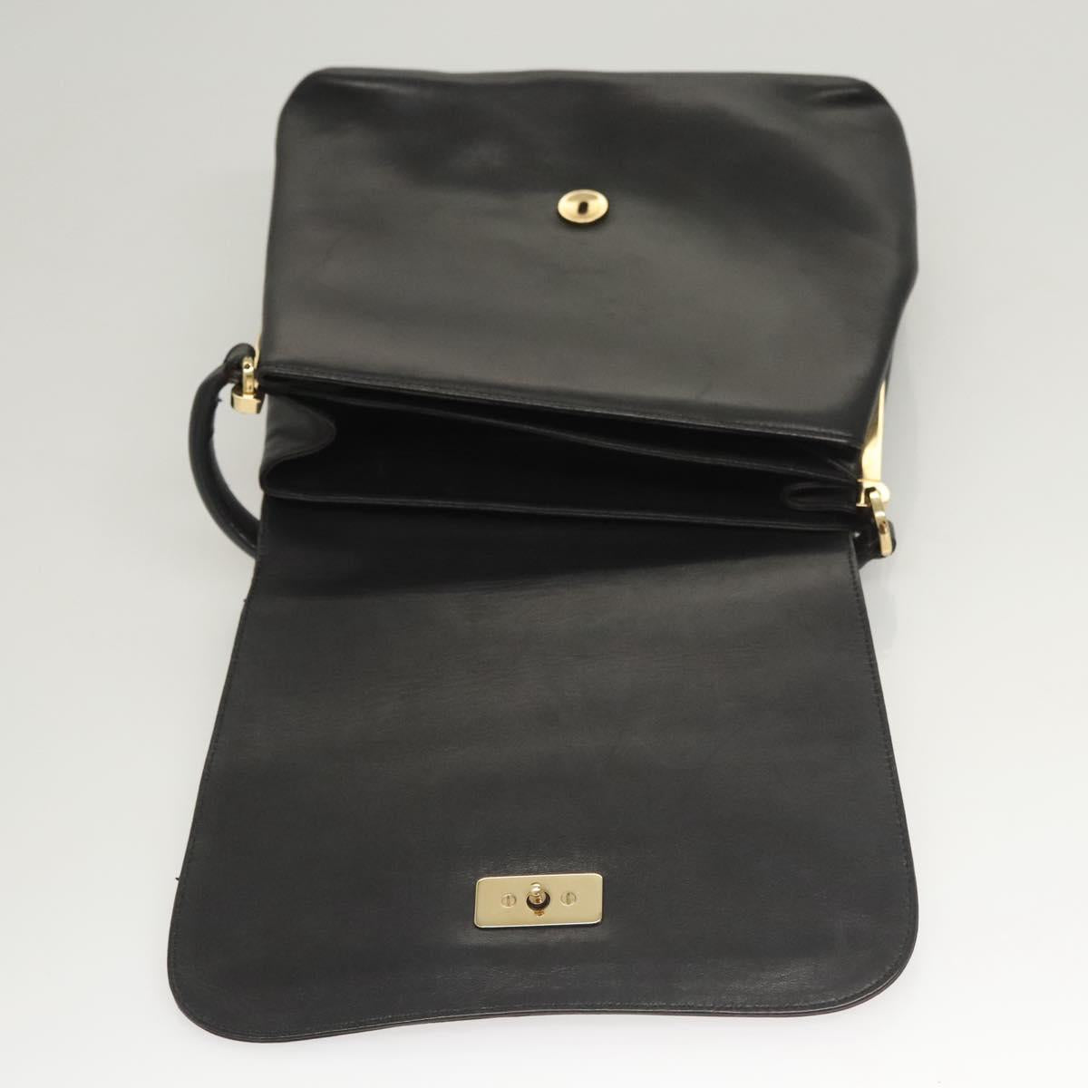 Salvatore Ferragamo Hand Bag Leather Black Gold Auth BD2131